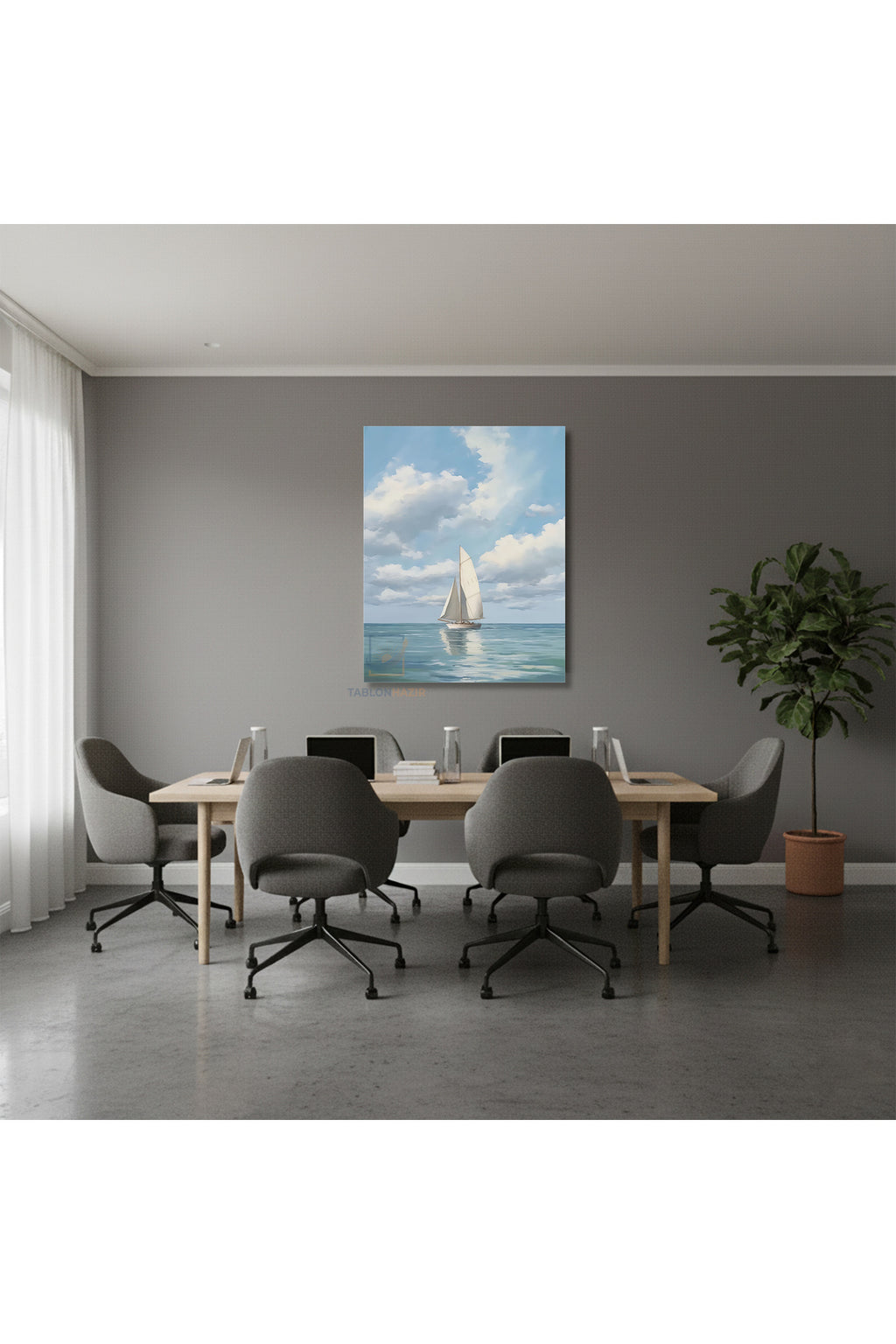 Dikey Kanvas Tablo Salon Duvar Tablosu Yelkenli Durgungemi Yeni Ev Hediyesi Ofis Tablosu