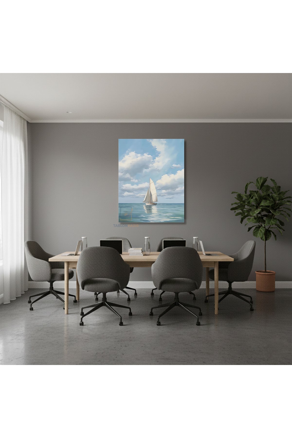 Dikey Kanvas Tablo Salon Duvar Tablosu Yelkenli Durgungemi Yeni Ev Hediyesi Ofis Tablosu