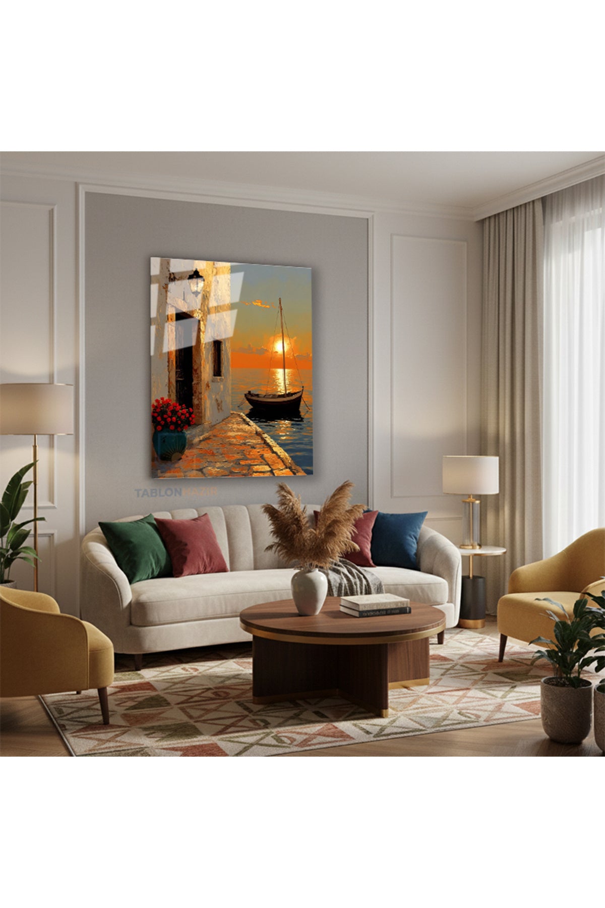 Dikey Cam Tablo Salon Duvar Tablosu Dikey Cam Manzara Gunbatimi Yeni Ev Hediyesi Ofis Tablosu