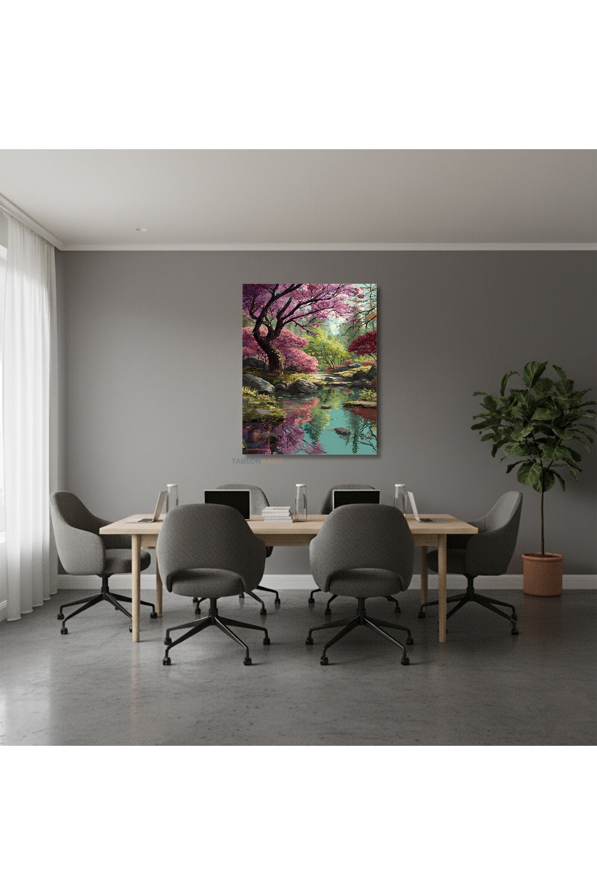 Dikey Kanvas Tablo Salon Duvar Tablosu Orman Su Yeni Ev Hediyesi Ofis Tablosu