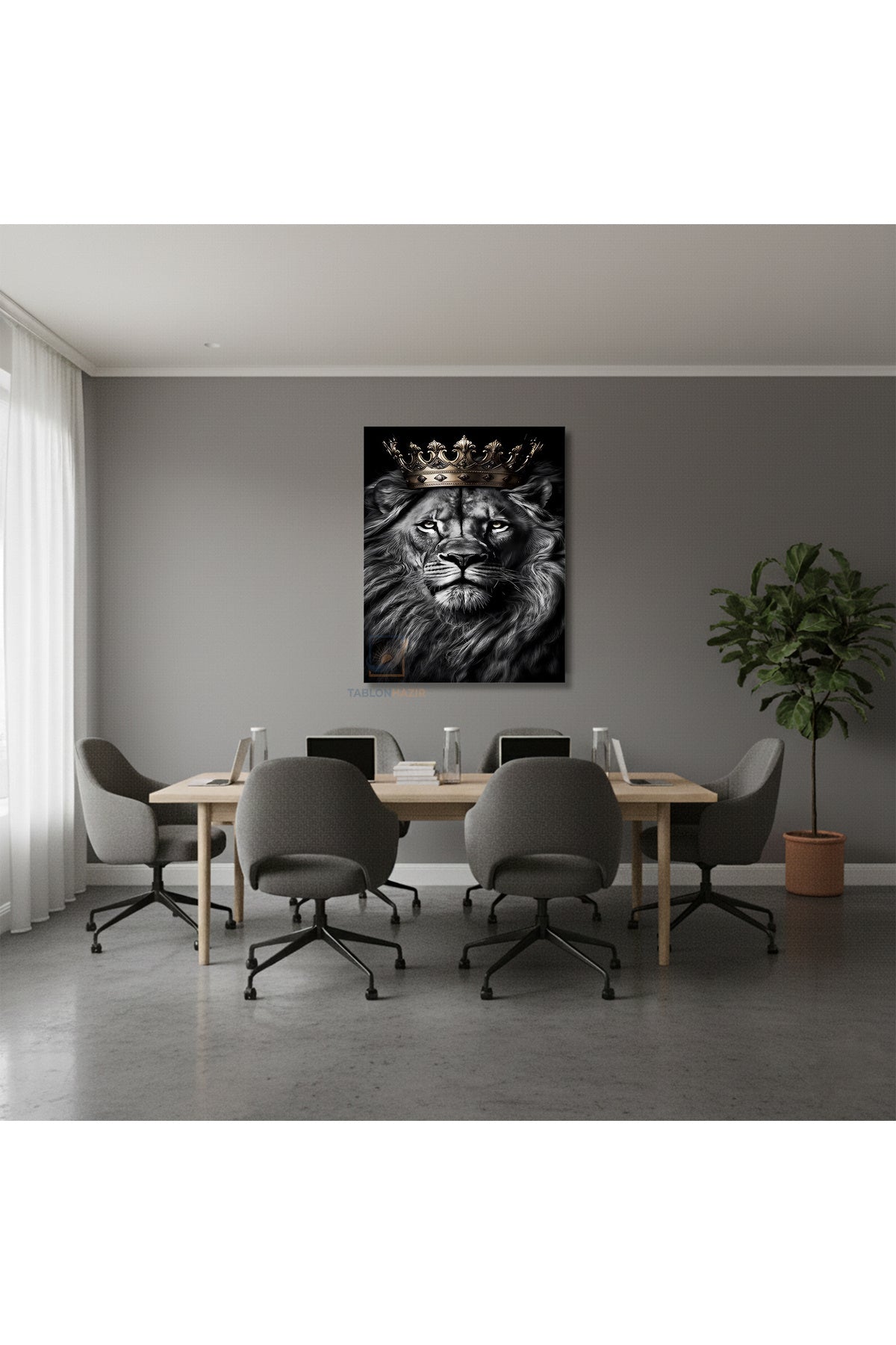 Dikey Kanvas Tablo Salon Duvar Tablosu Aslan Kral Siyah Beyaz Yeni Ev Hediyesi Ofis Tablosu