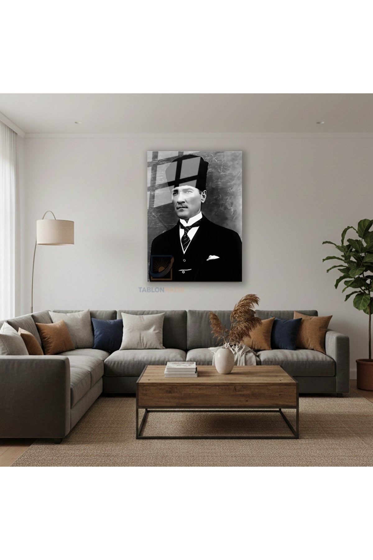 Dikey Cam Tablo Salon Duvar Tablosu Dikey Cam Karakalem Ataturk Yeni Ev Hediyesi Ofis Tablosu