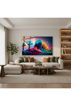 Yatay Cam Tablo Salon Duvar Tablosu Yatay Cam Renkli Dumanlar Yeni Ev Hediyesi Ofis Tablosu