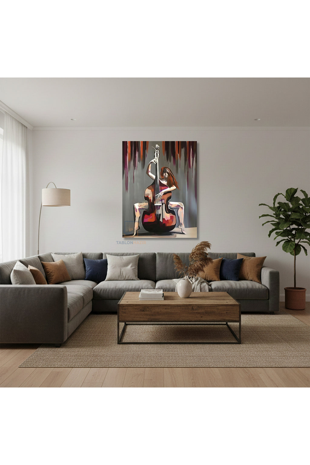 Dikey Kanvas Tablo Salon Duvar Tablosu Cello Kadin Yeni Ev Hediyesi Ofis Tablosu