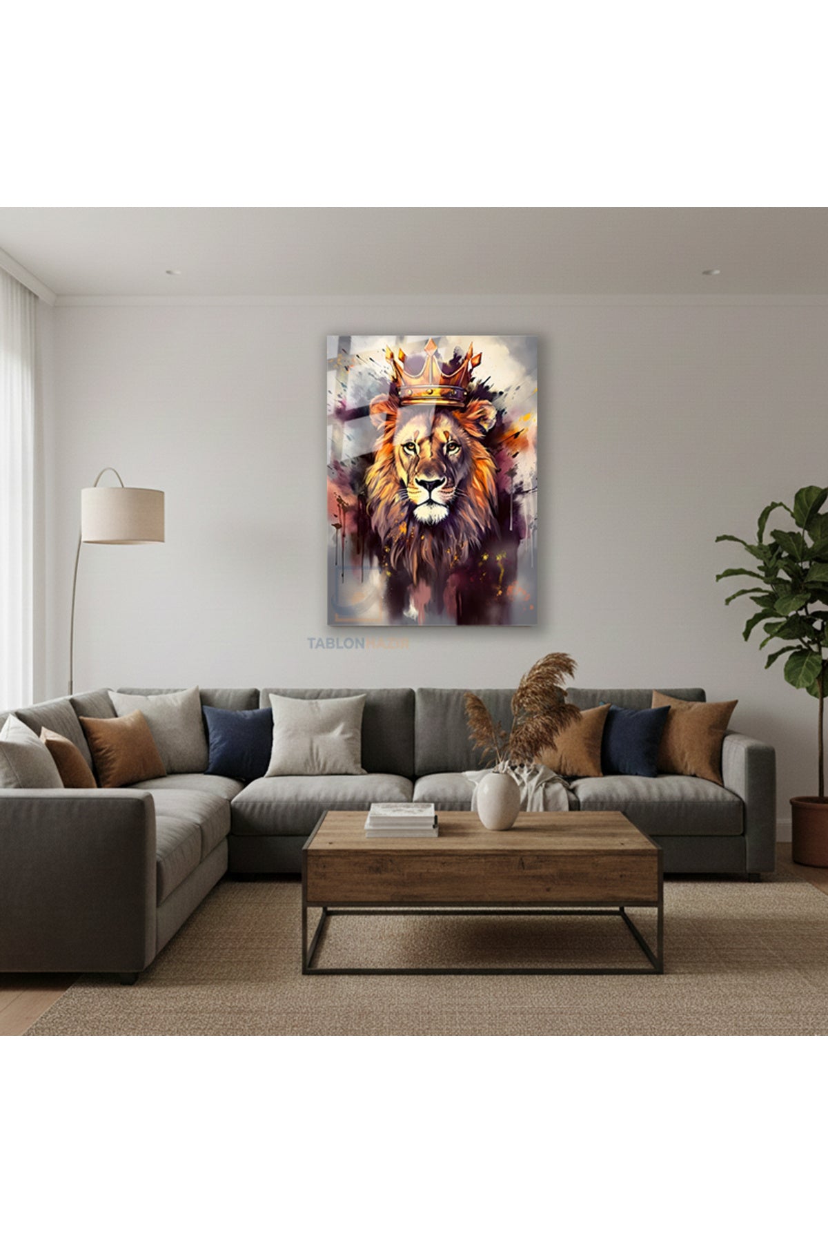Dikey Cam Tablo Salon Duvar Tablosu Dikey Cam Kral Aslan Yeni Ev Hediyesi Ofis Tablosu