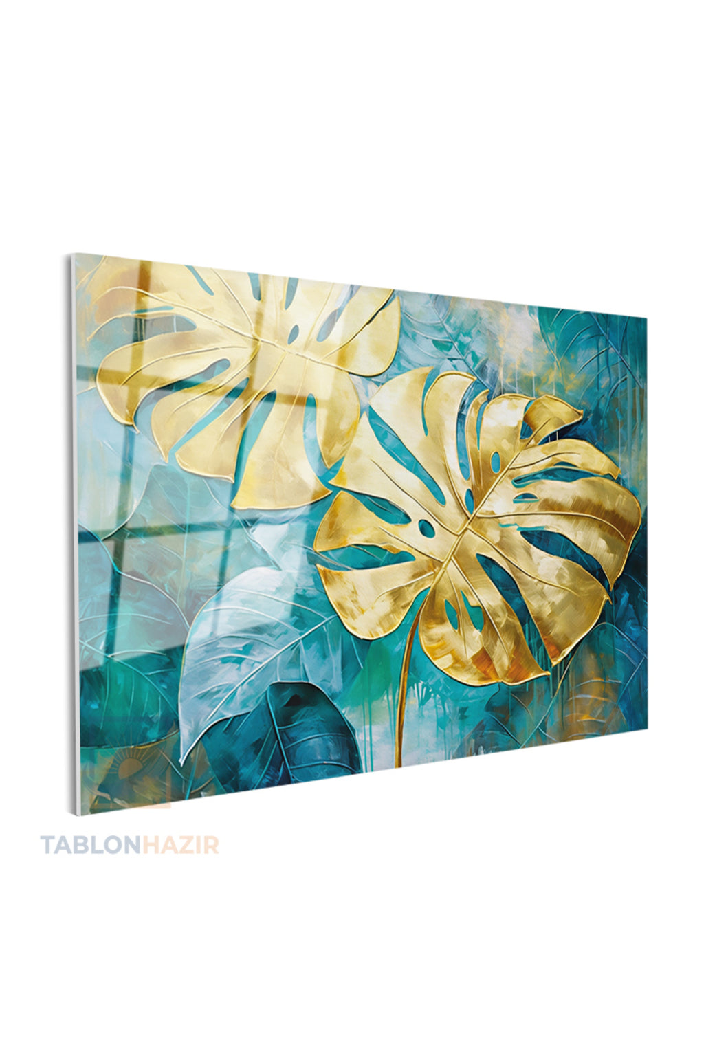 Yatay Cam Tablo Salon Duvar Tablosu Yatay Cam Altinyaprakmavi Yeni Ev Hediyesi Ofis Tablosu
