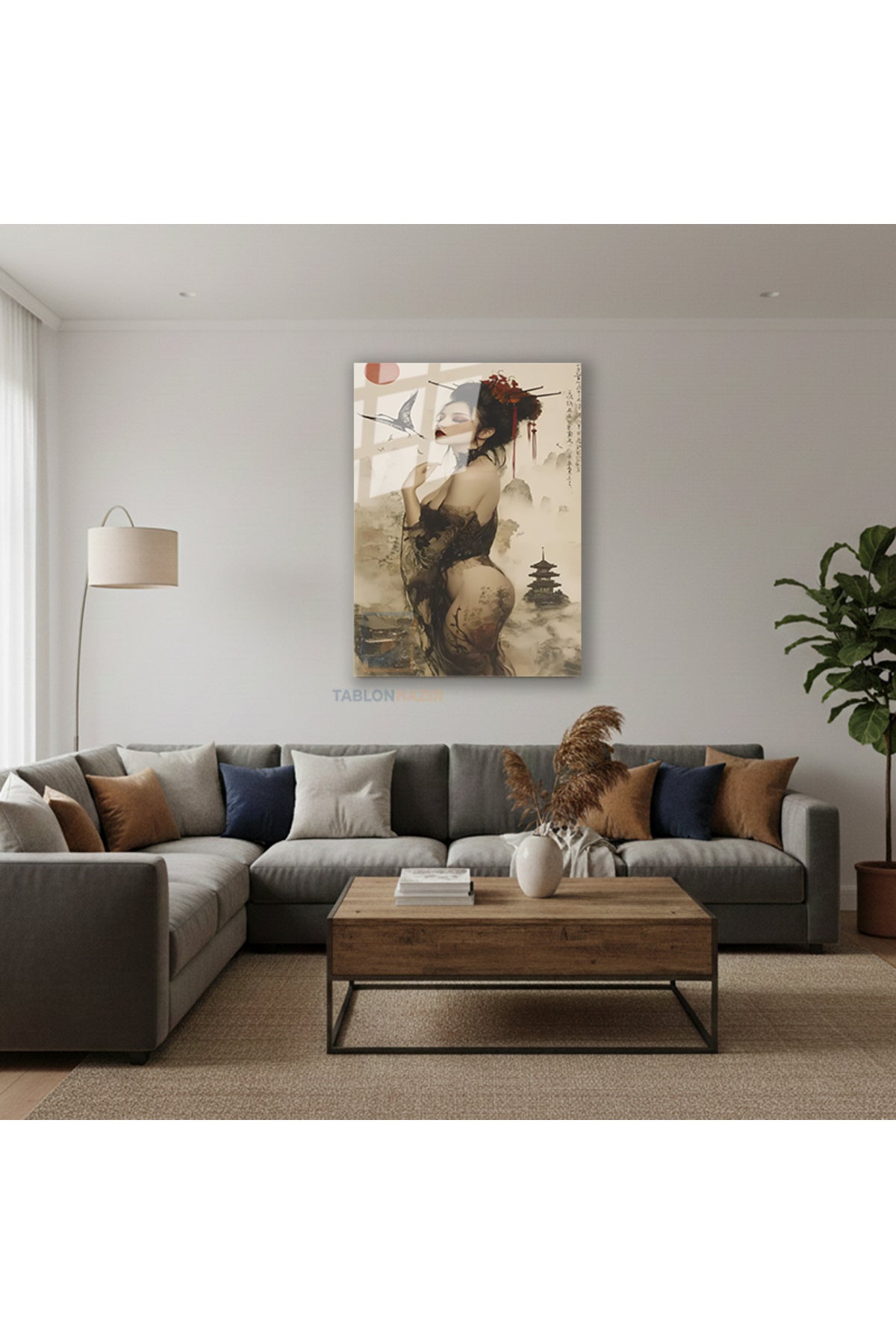 Dikey Cam Tablo Salon Duvar Tablosu Dikey Cam Japon Kiz Yeni Ev Hediyesi Ofis Tablosu