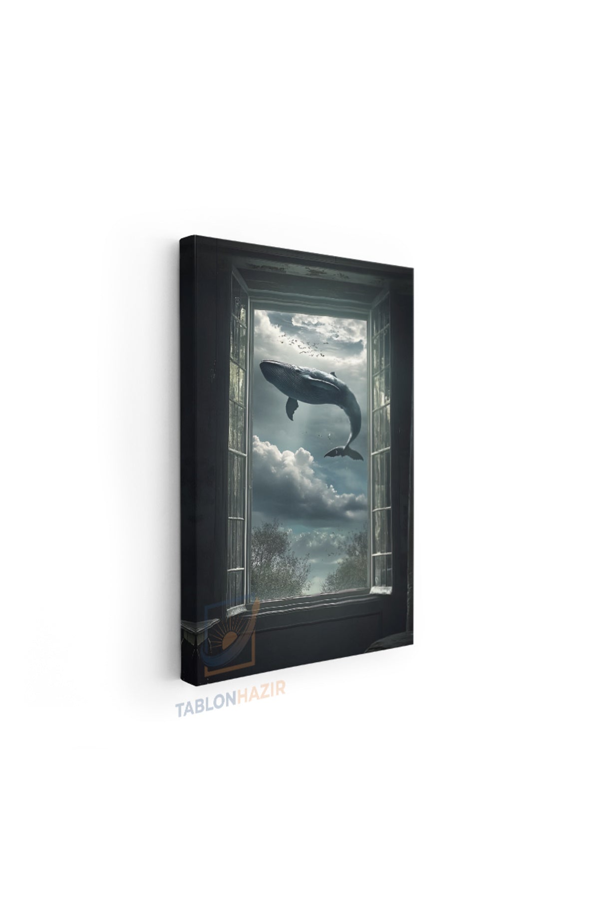 Dikey Kanvas Tablo Salon Duvar Tablosu Uçan Balina Yeni Ev Hediyesi Ofis Tablosu
