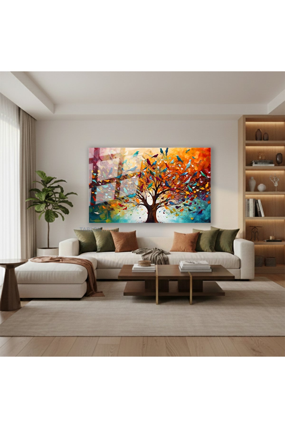 Yatay Cam Tablo Salon Duvar Tablosu Yatay Cam Hayatagacivekuslar Yeni Ev Hediyesi Ofis Tablosu