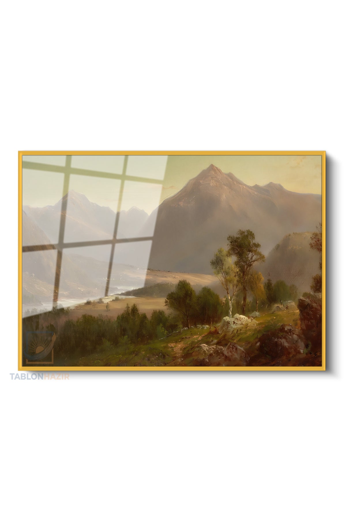 Çerçeveli Yatay Cam Tablo Salon Duvar Tablosu Yatay Cam Klasik Manzara 4 Ofis Tablosu
