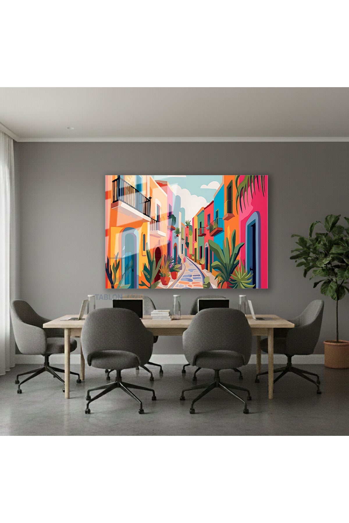 Yatay Cam Tablo Salon Duvar Tablosu Yatay Cam Rekli Evler Yeni Ev Hediyesi Ofis Tablosu