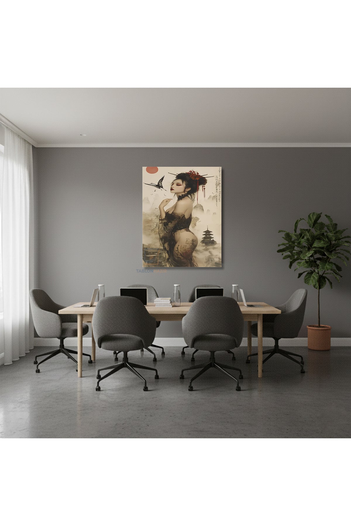 Dikey Kanvas Tablo Salon Duvar Tablosu Japon Kiz Yeni Ev Hediyesi Ofis Tablosu