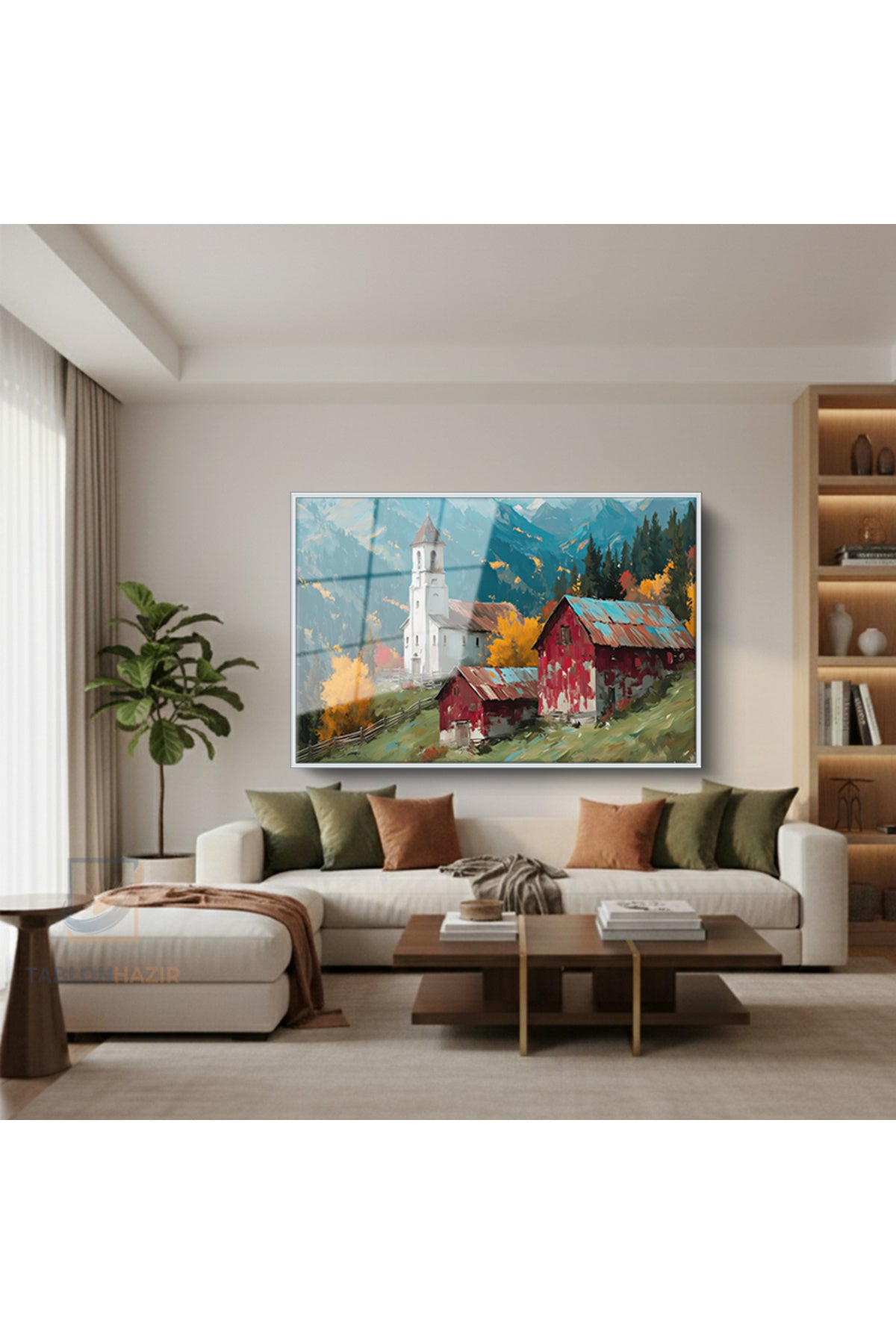 Çerçeveli Yatay Cam Tablo Salon Duvar Tablosu Yatay Cam Sonbaharmanzarasi5 Ofis Tablosu