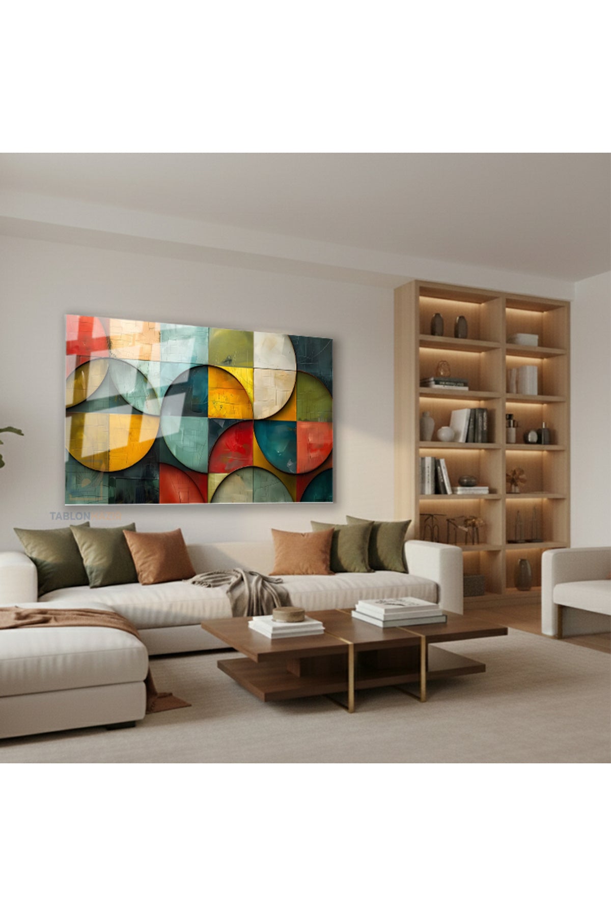 Yatay Cam Tablo Salon Duvar Tablosu Yatay Cam Geometrik Renkler Yeni Ev Hediyesi Ofis Tablosu