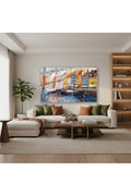 Yatay Cam Tablo Salon Duvar Tablosu Yatay Cam Renkli Binalar Nehir Yeni Ev Hediyesi Ofis Tablosu