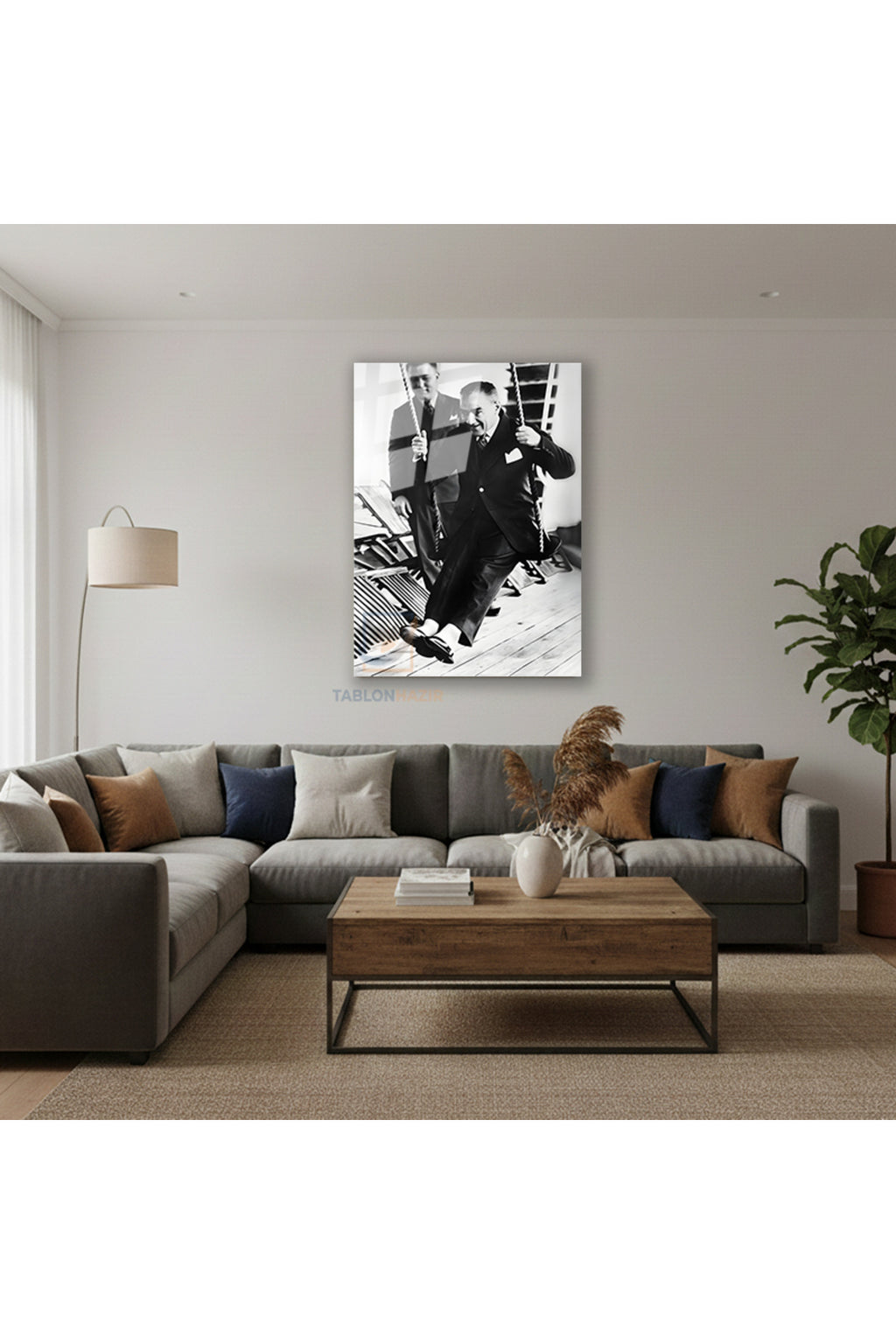 Dikey Cam Tablo Salon Duvar Tablosu Dikey Cam Salıncakta Ataturk Yeni Ev Hediyesi Ofis Tablosu