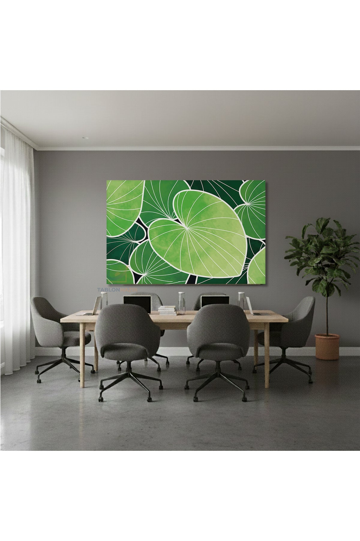 Yatay Kanvas Duvar Tablosu Yapraklar Salon Tablosu Ofis Tablosu Yeni Ev Hediyesi Dekorasyon