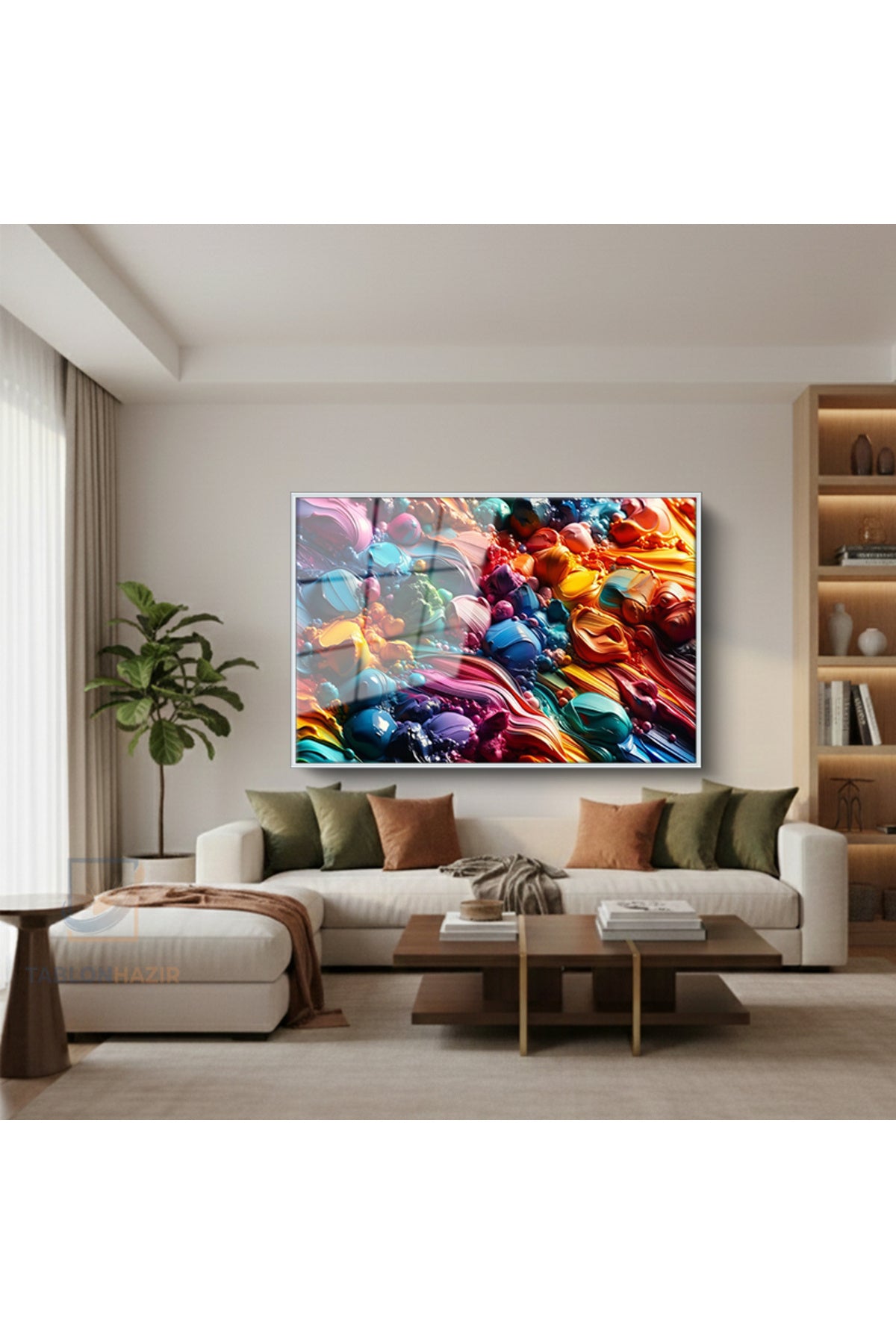 Çerçeveli Yatay Cam Tablo Salon Duvar Tablosu Yatay Cam Soyutrenksanati6 Ofis Tablosu