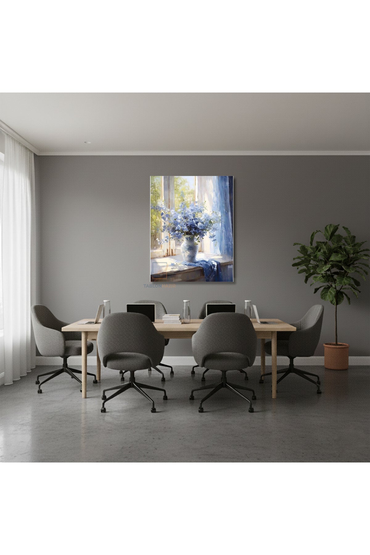 Dikey Kanvas Tablo Salon Duvar Tablosu Mor Çiçekler Vazo Yeni Ev Hediyesi Ofis Tablosu