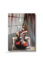 Dikey Cam Tablo Salon Duvar Tablosu Dikey Cam Cello Kadin Yeni Ev Hediyesi Ofis Tablosu