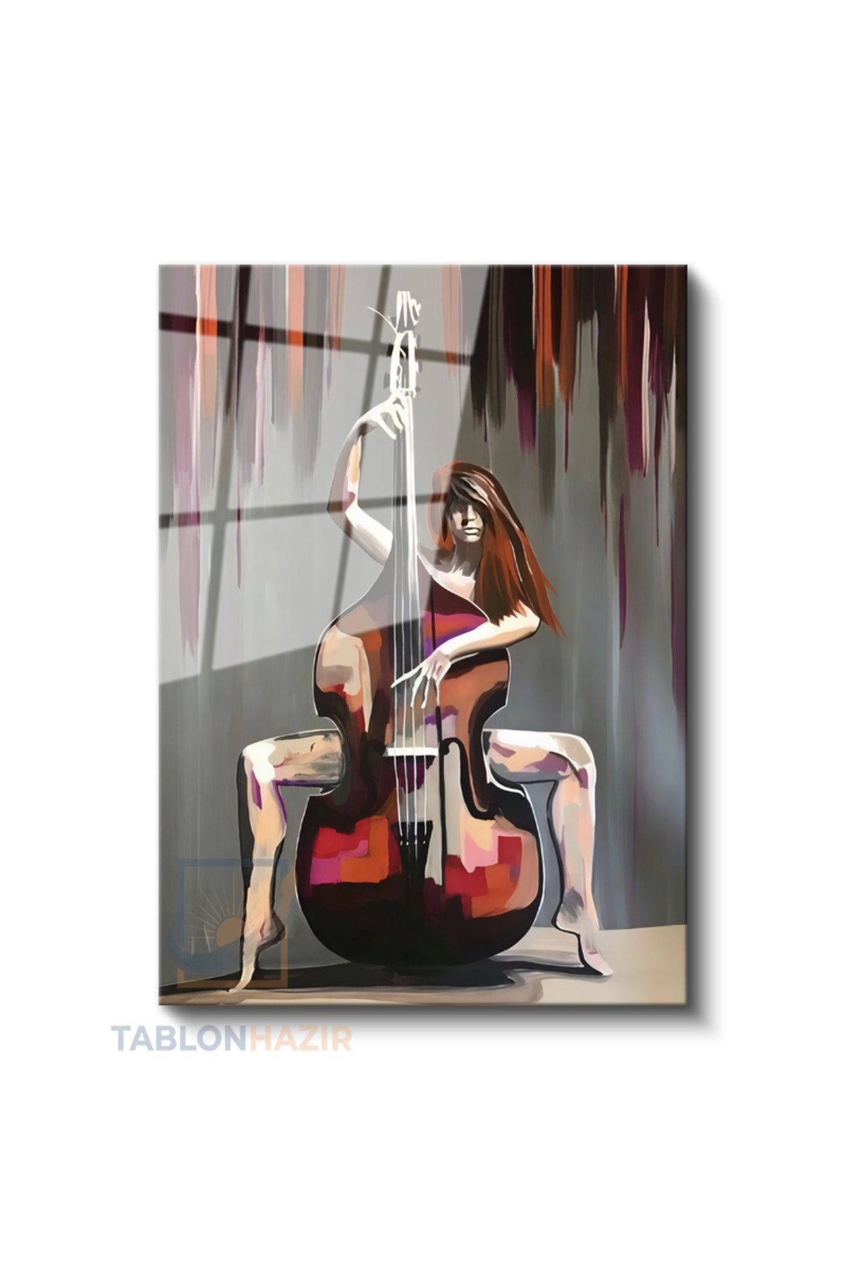 Dikey Cam Tablo Salon Duvar Tablosu Dikey Cam Cello Kadin Yeni Ev Hediyesi Ofis Tablosu