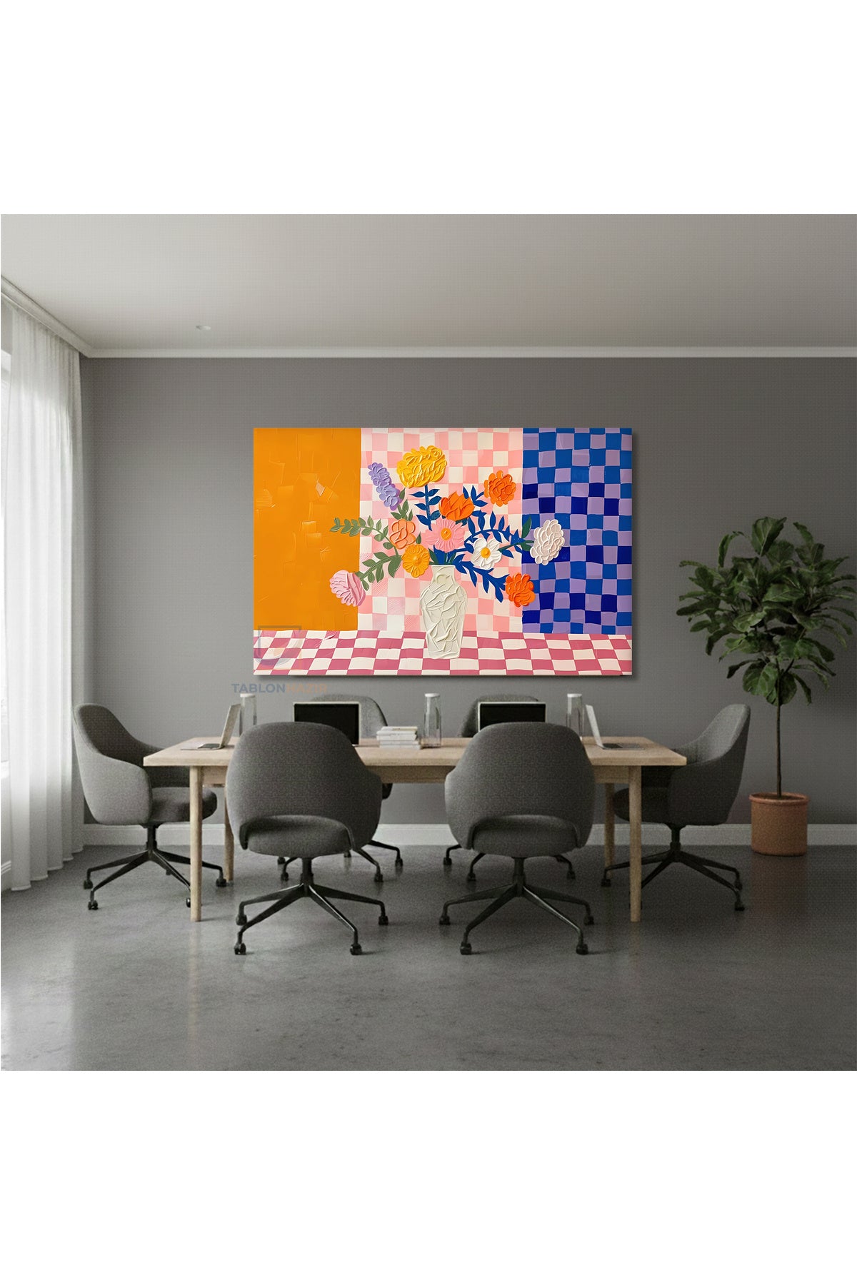 Yatay Kanvas Duvar Tablosu Soyutvazodakicicekler Salon Tablosu Ofis Tablosu Ev Hediyesi Dekorasyon