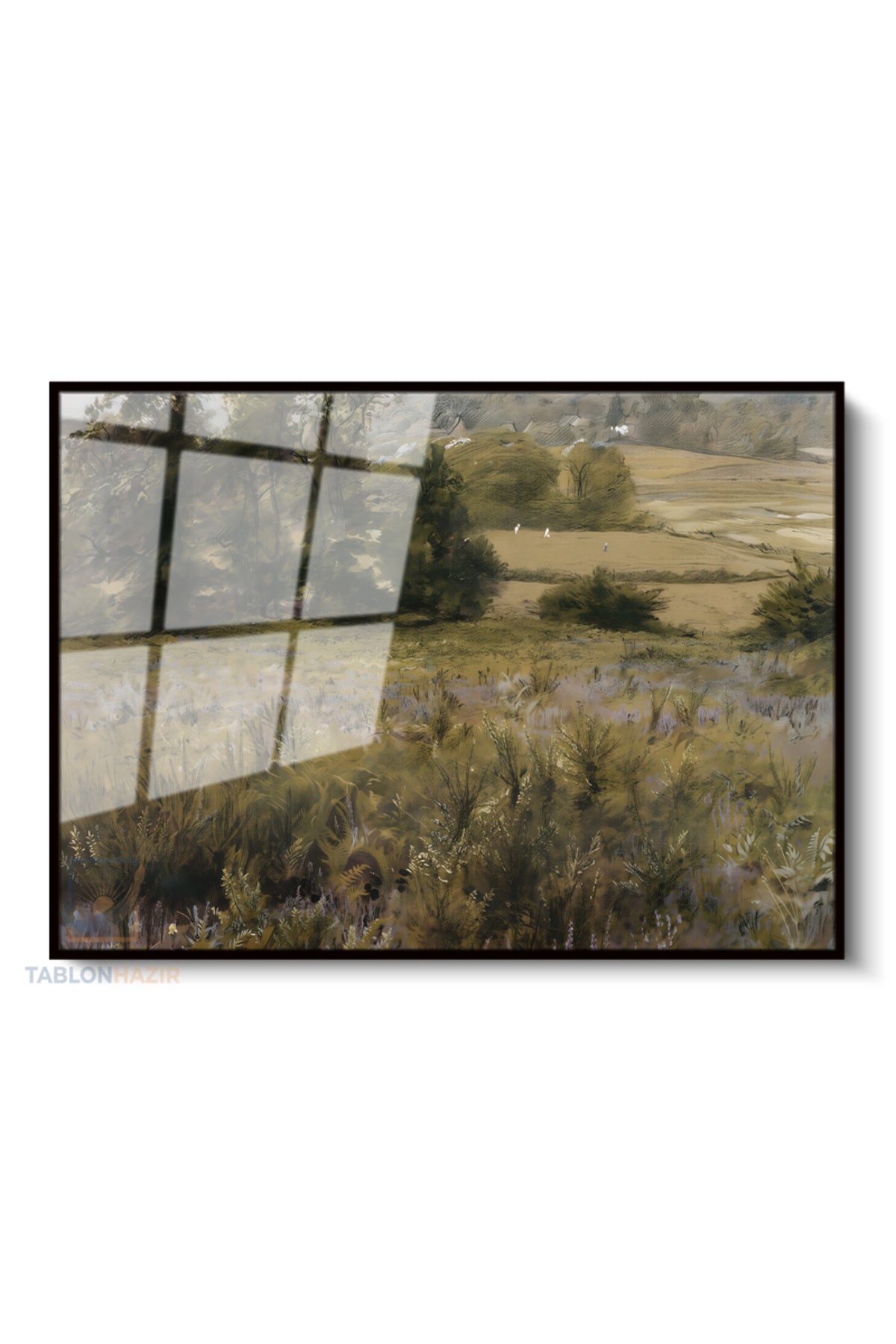 Çerçeveli Yatay Cam Tablo Salon Duvar Tablosu Yatay Cam Klasik Manzara 16 Ofis Tablosu