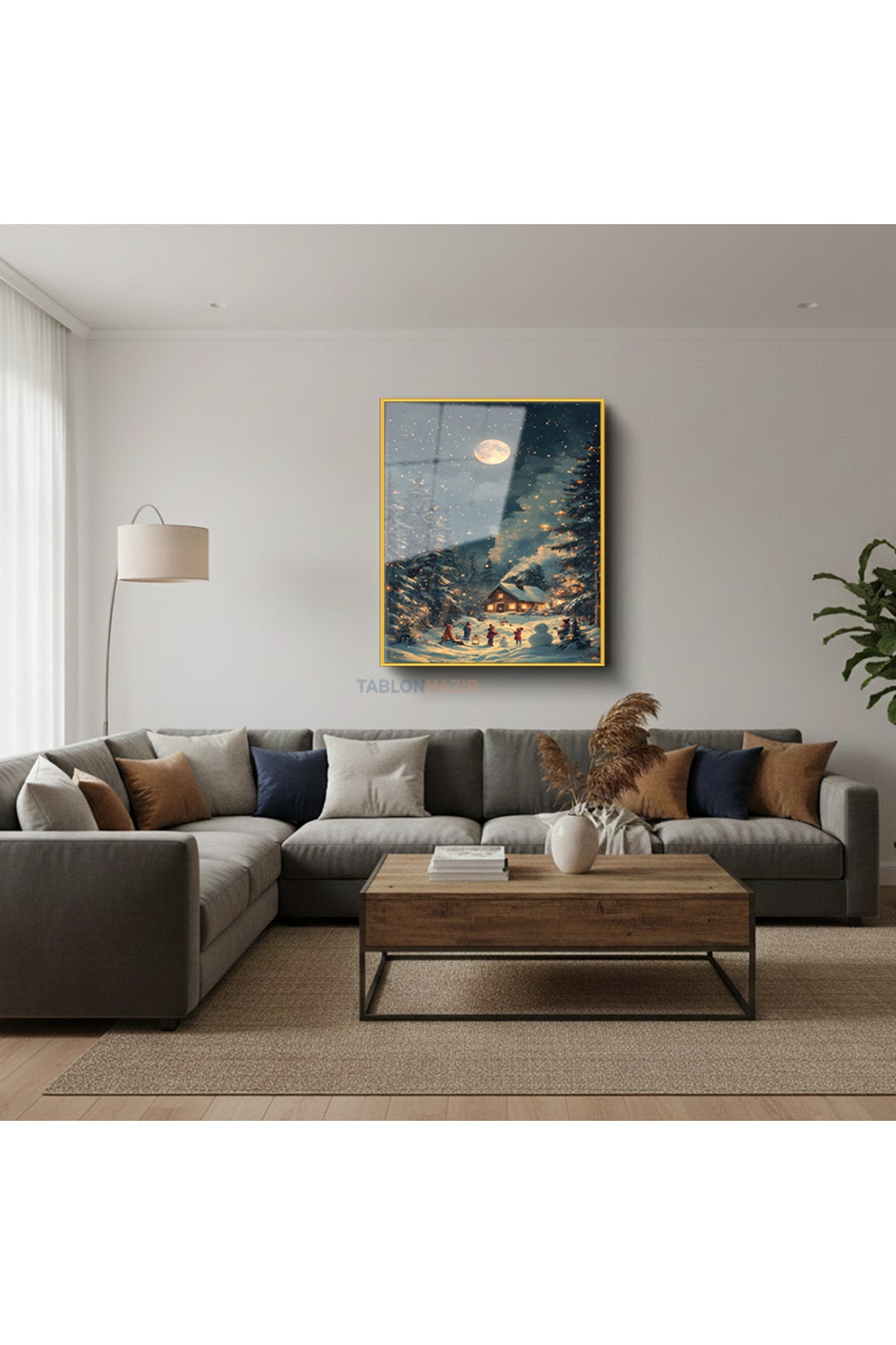 Dikey Çerçeveli Cam Dolunay Yeniyil Modern Ev Dekoru Duvar Sanatı Ev Ofis Tablosu