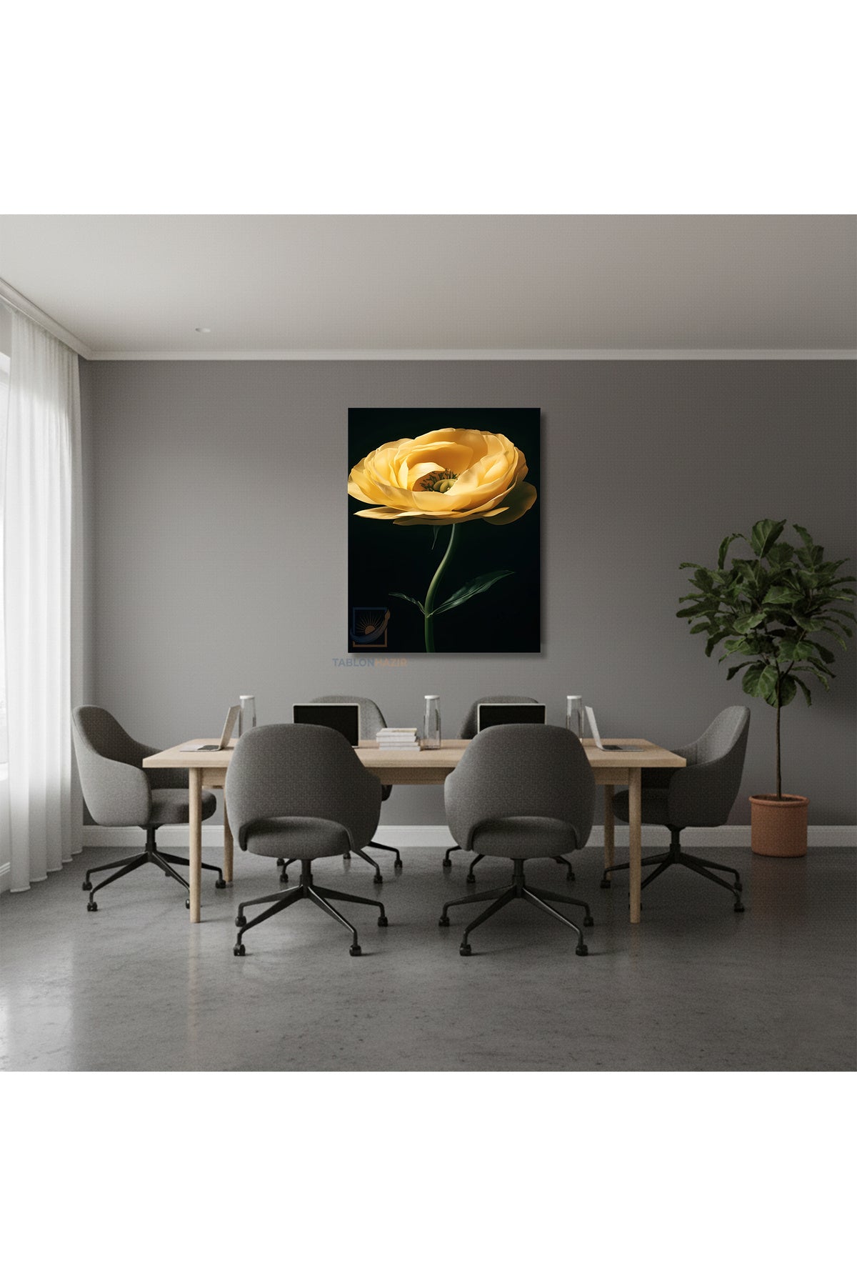 Dikey Kanvas Tablo Salon Duvar Tablosu Estetik Sari Çiçek Yeni Ev Hediyesi Ofis Tablosu