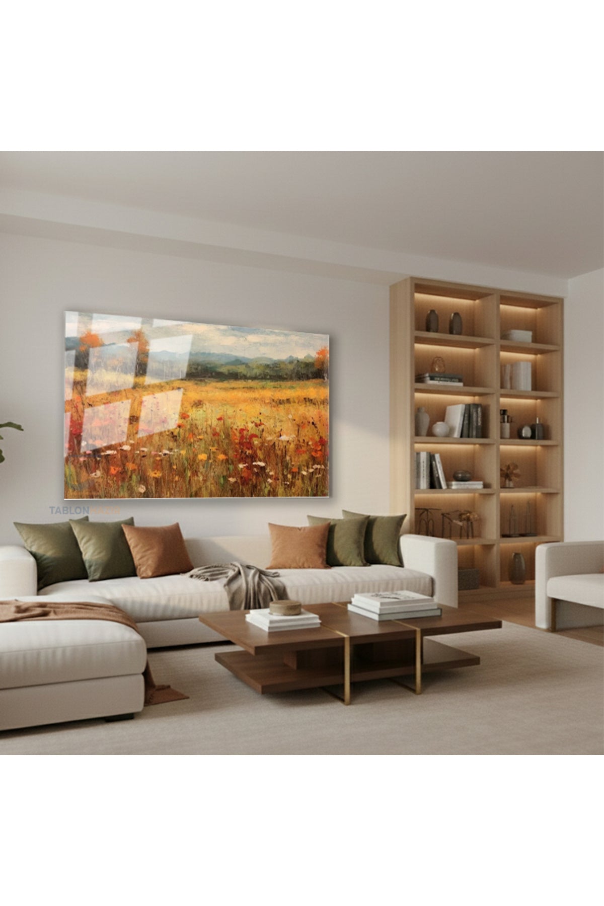 Yatay Cam Tablo Salon Duvar Tablosu Yatay Cam Bahar Manzara Yeni Ev Hediyesi Ofis Tablosu