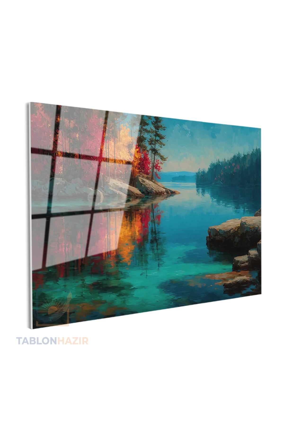 Yatay Cam Tablo Salon Duvar Tablosu Yatay Cam Sonbahar Gol Yeni Ev Hediyesi Ofis Tablosu