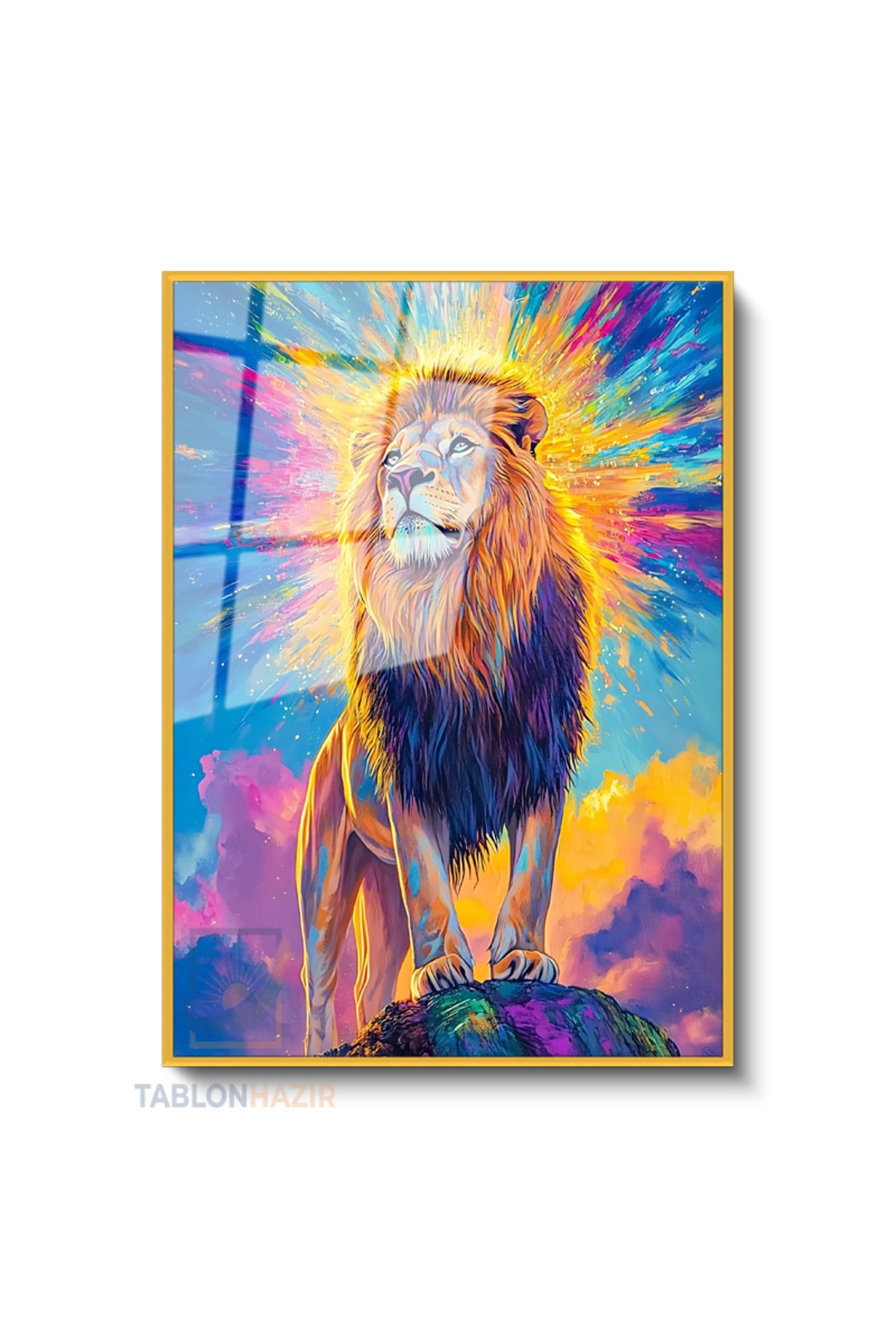 Dikey Çerçeveli Cam Aslan9 Modern Ev Dekoru Duvar Sanatı Ev Ofis Tablosu