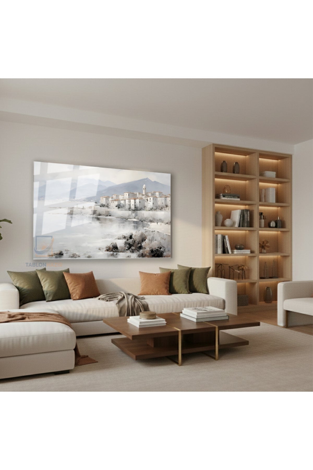 Yatay Cam Tablo Salon Duvar Tablosu Yatay Cam Soyutkiyimanzarasi Yeni Ev Hediyesi Ofis Tablosu