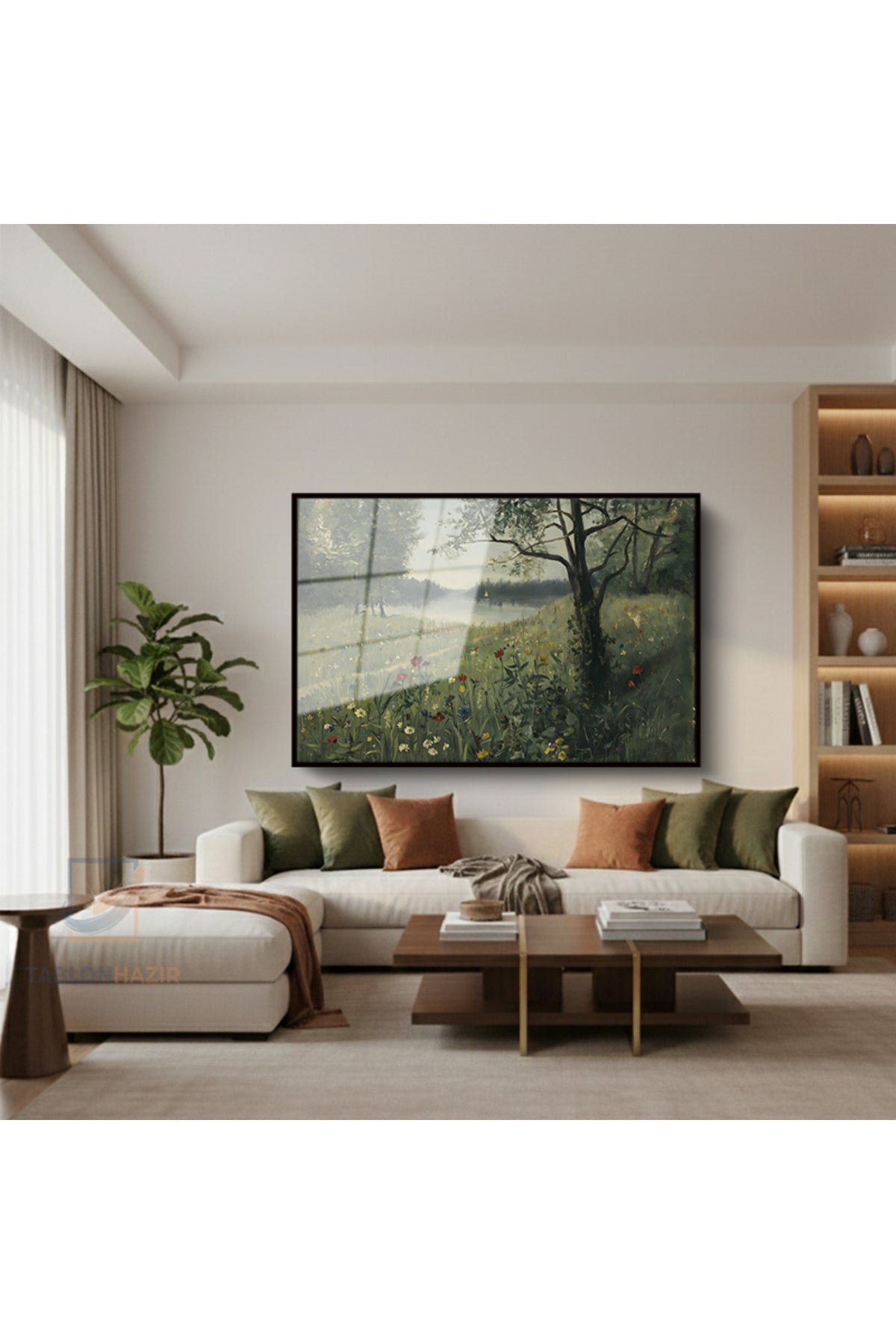 Çerçeveli Yatay Cam Tablo Salon Duvar Tablosu Yatay Cam Yesildogamanzarasi3 Ofis Tablosu