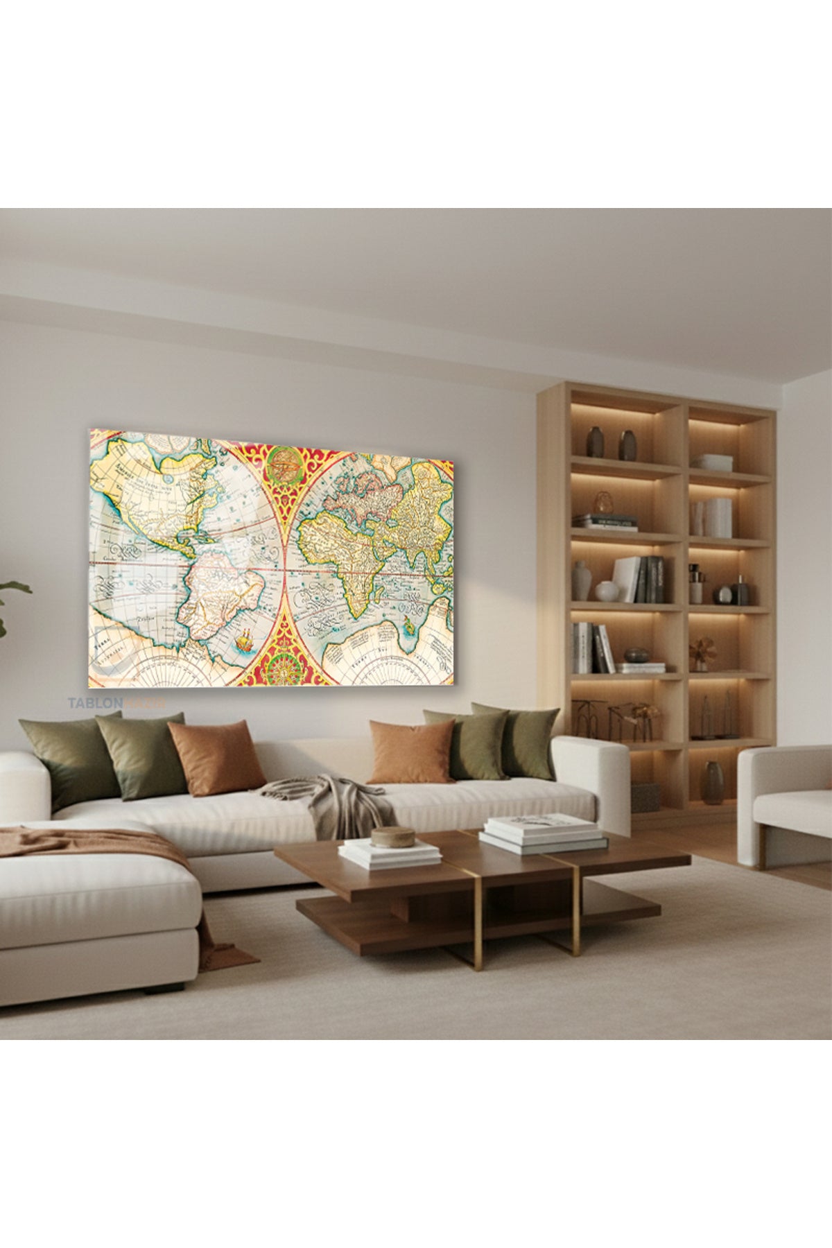 Yatay Cam Tablo Salon Duvar Tablosu Yatay Cam Yenidünyaharitasi2 Yeni Ev Hediyesi Ofis Tablosu