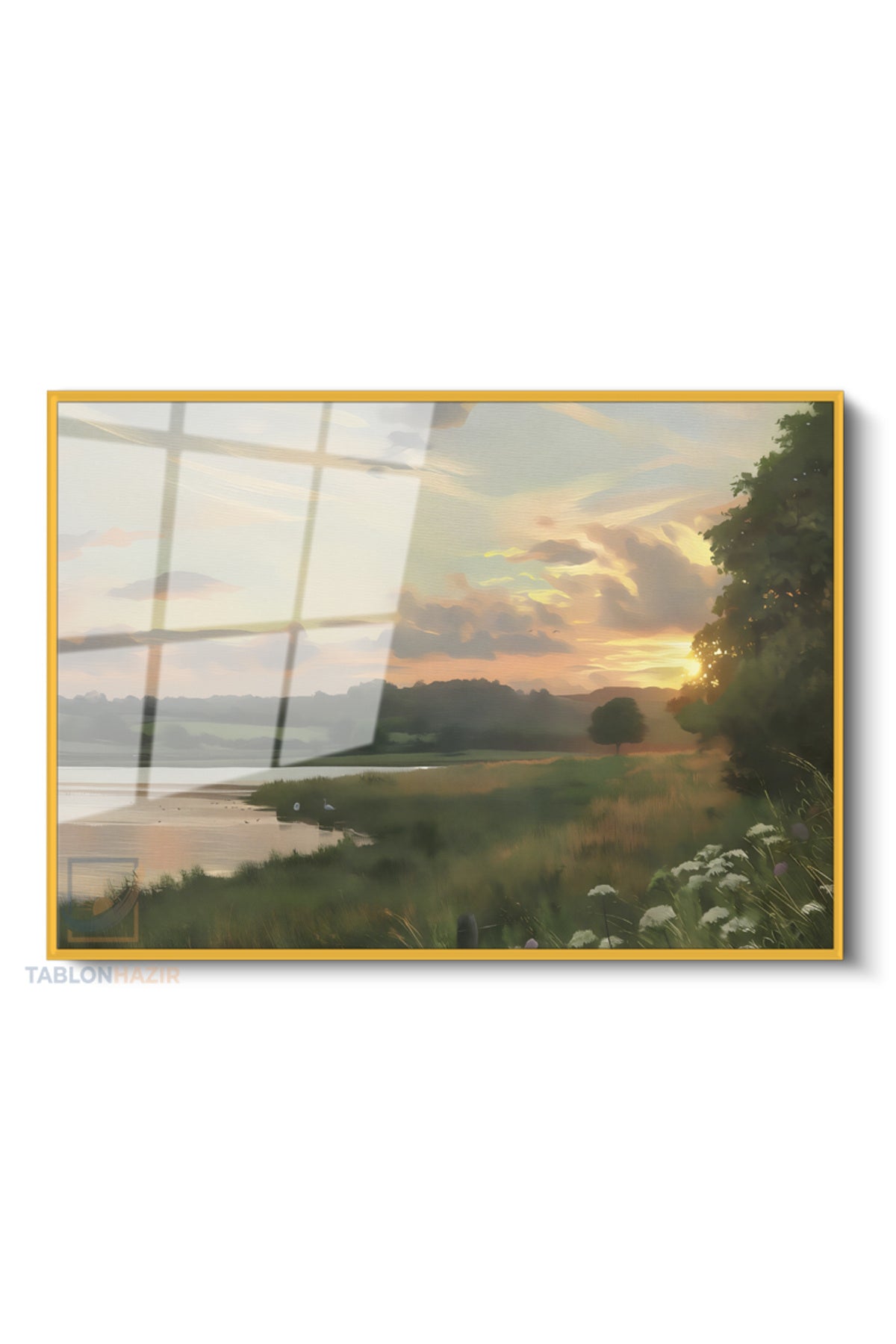Çerçeveli Yatay Cam Tablo Salon Duvar Tablosu Yatay Cam Klasik Manzara 14 Ofis Tablosu