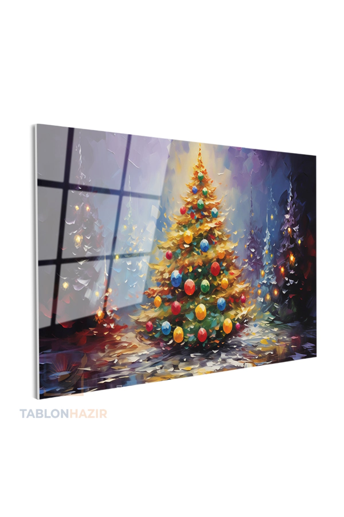 Yatay Cam Tablo Salon Duvar Tablosu Yatay Cam Yilbasiagaci Yeni Ev Hediyesi Ofis Tablosu