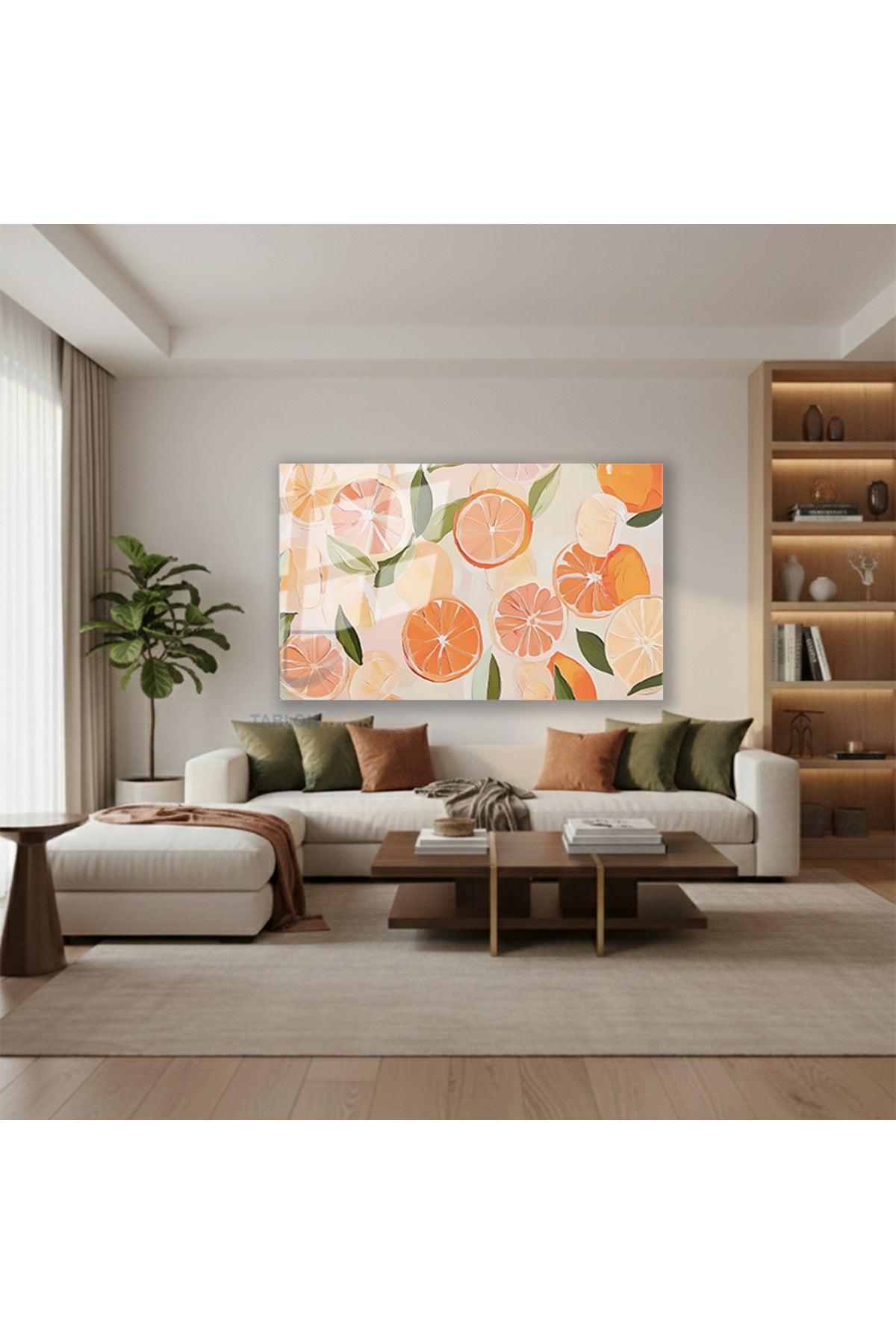 Yatay Cam Tablo Salon Duvar Tablosu Yatay Cam Turuncgiller Yeni Ev Hediyesi Ofis Tablosu