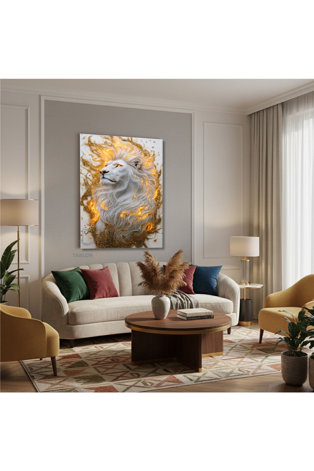 Dikey Kanvas Tablo Salon Duvar Tablosu Beyaz Aslan Yeni Ev Hediyesi Ofis Tablosu