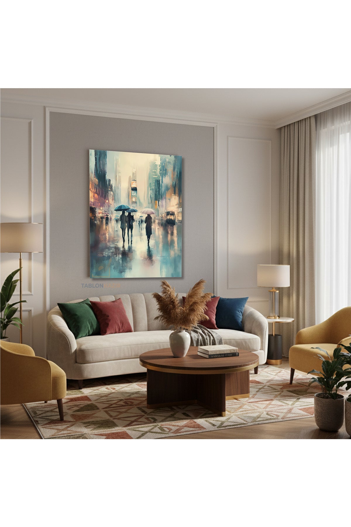 Dikey Kanvas Tablo Salon Duvar Tablosu Yagmurlu Gun Yeni Ev Hediyesi Ofis Tablosu