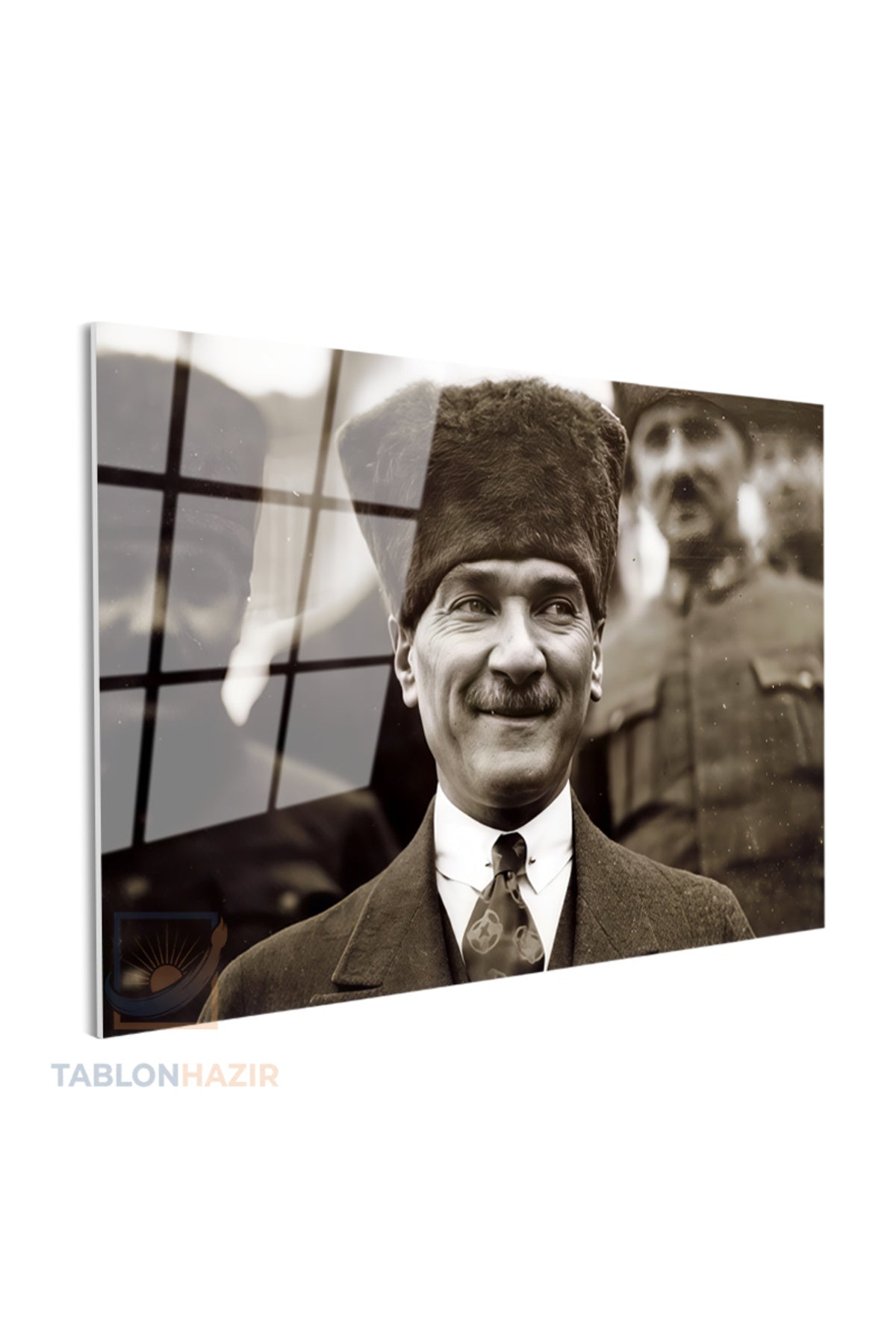 Yatay Cam Tablo Salon Duvar Tablosu Yatay Cam Gulen Ataturk Yeni Ev Hediyesi Ofis Tablosu