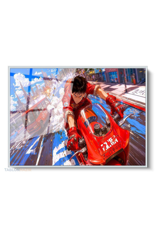 Çerçeveli Yatay Cam Tablo Salon Duvar Tablosu Yatay Cam Anime Motorsiklet Ofis Tablosu