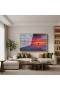 Çerçeveli Yatay Cam Tablo Salon Duvar Tablosu Yatay Cam Gunbatimirenkleri Ofis Tablosu