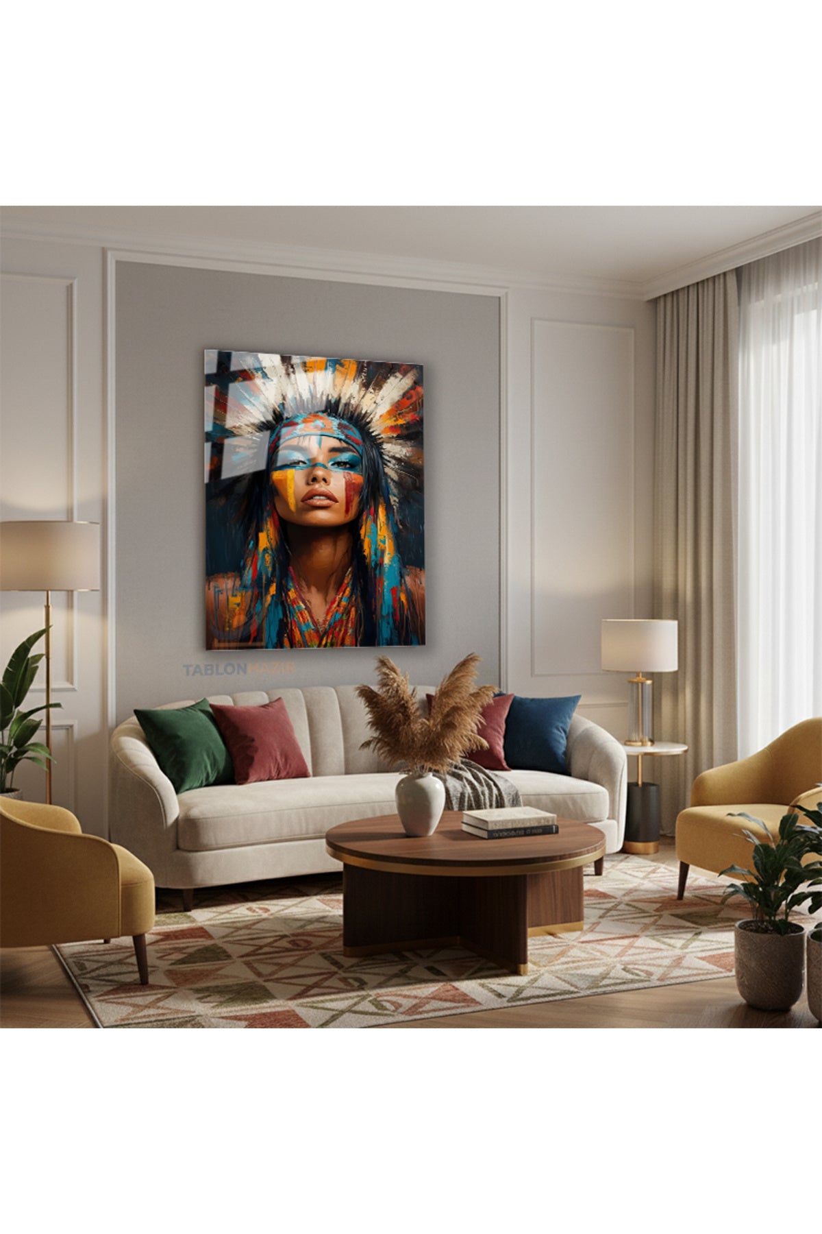 Dikey Cam Tablo Salon Duvar Tablosu Dikey Cam Kizilderili Kiz Yeni Ev Hediyesi Ofis Tablosu