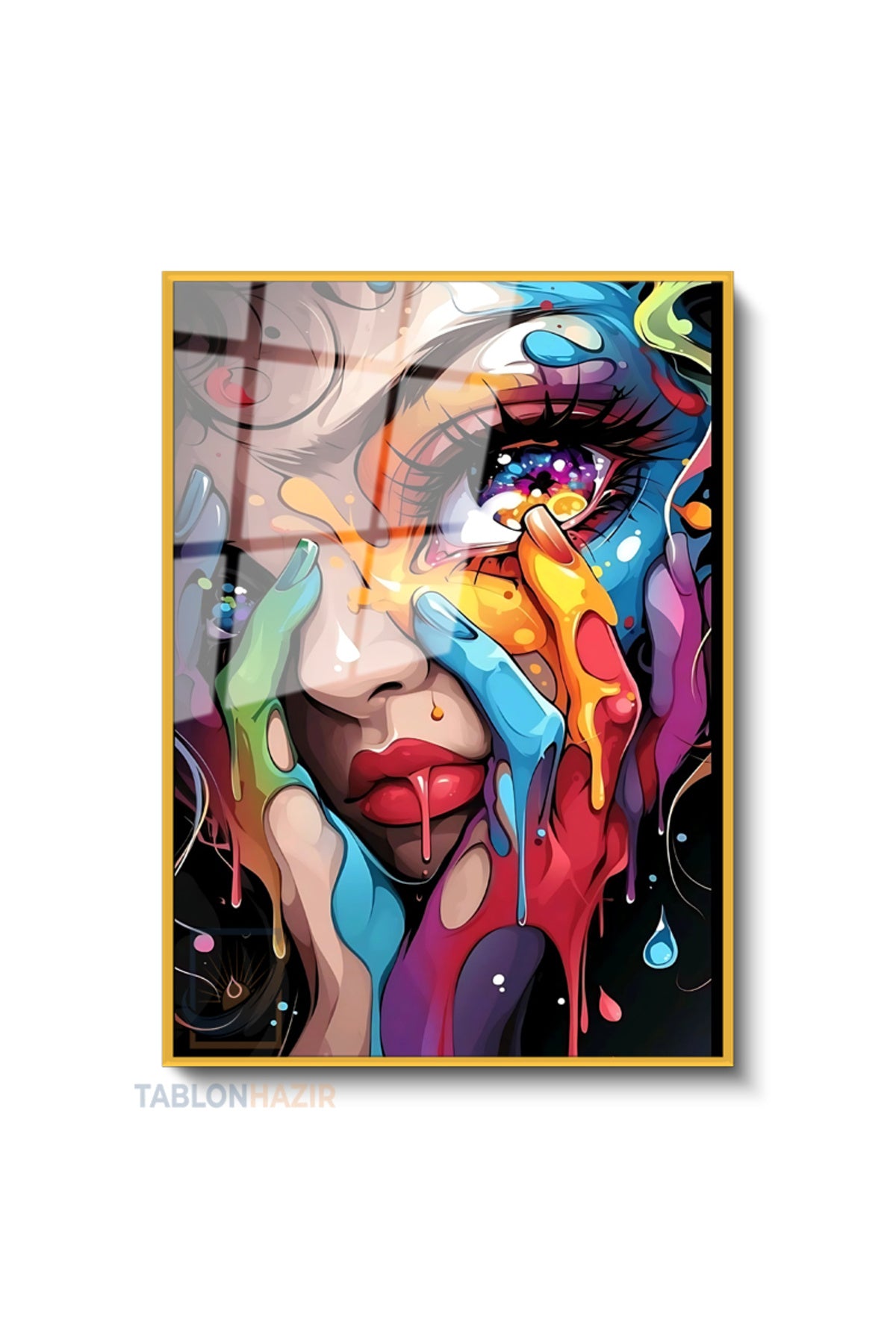 Dikey Çerçeveli Cam Renkligöz Modern Ev Dekoru Duvar Sanatı Ev Ofis Tablosu