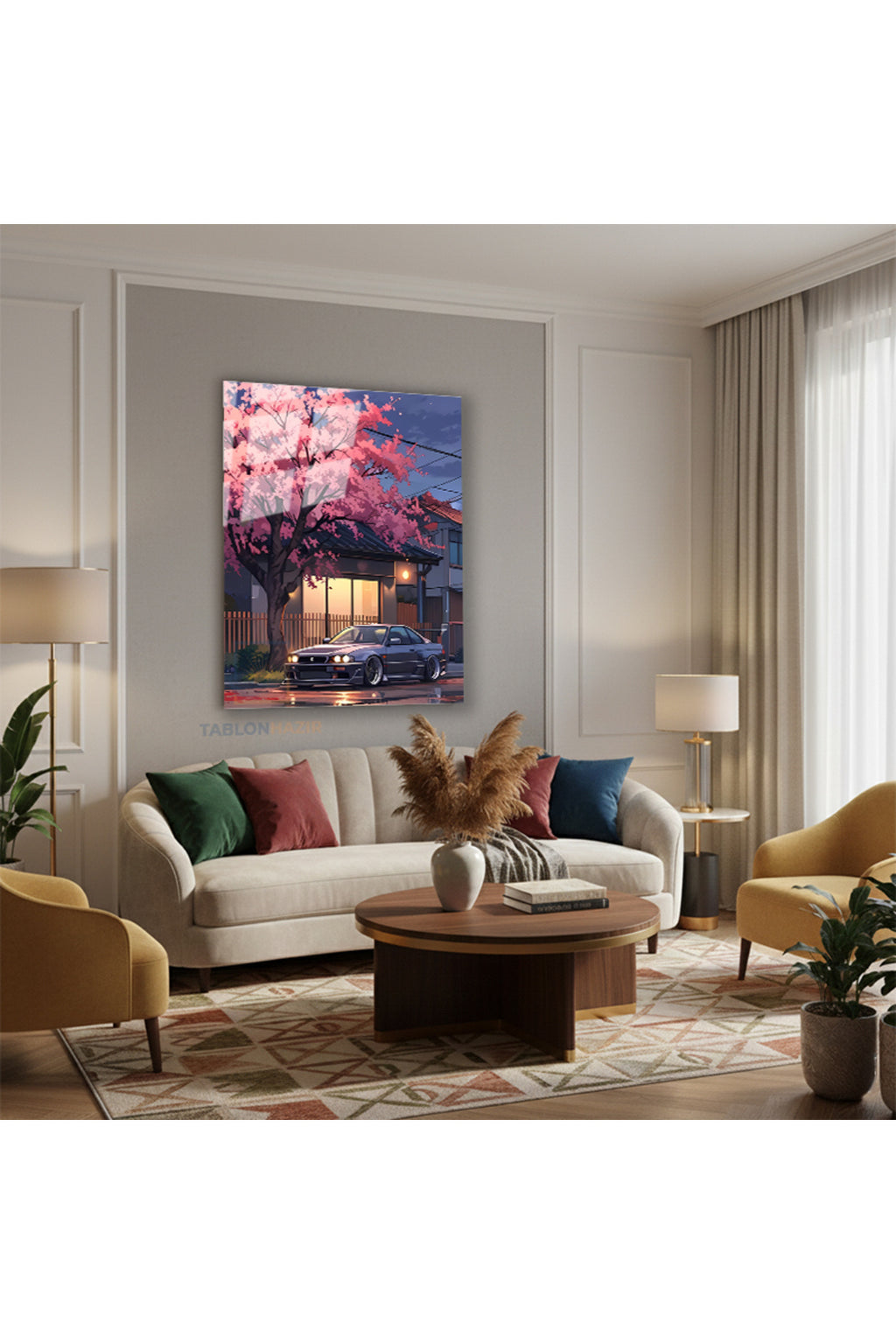 Dikey Cam Tablo Salon Duvar Tablosu Dikey Cam Kirazagacıaraba Yeni Ev Hediyesi Ofis Tablosu