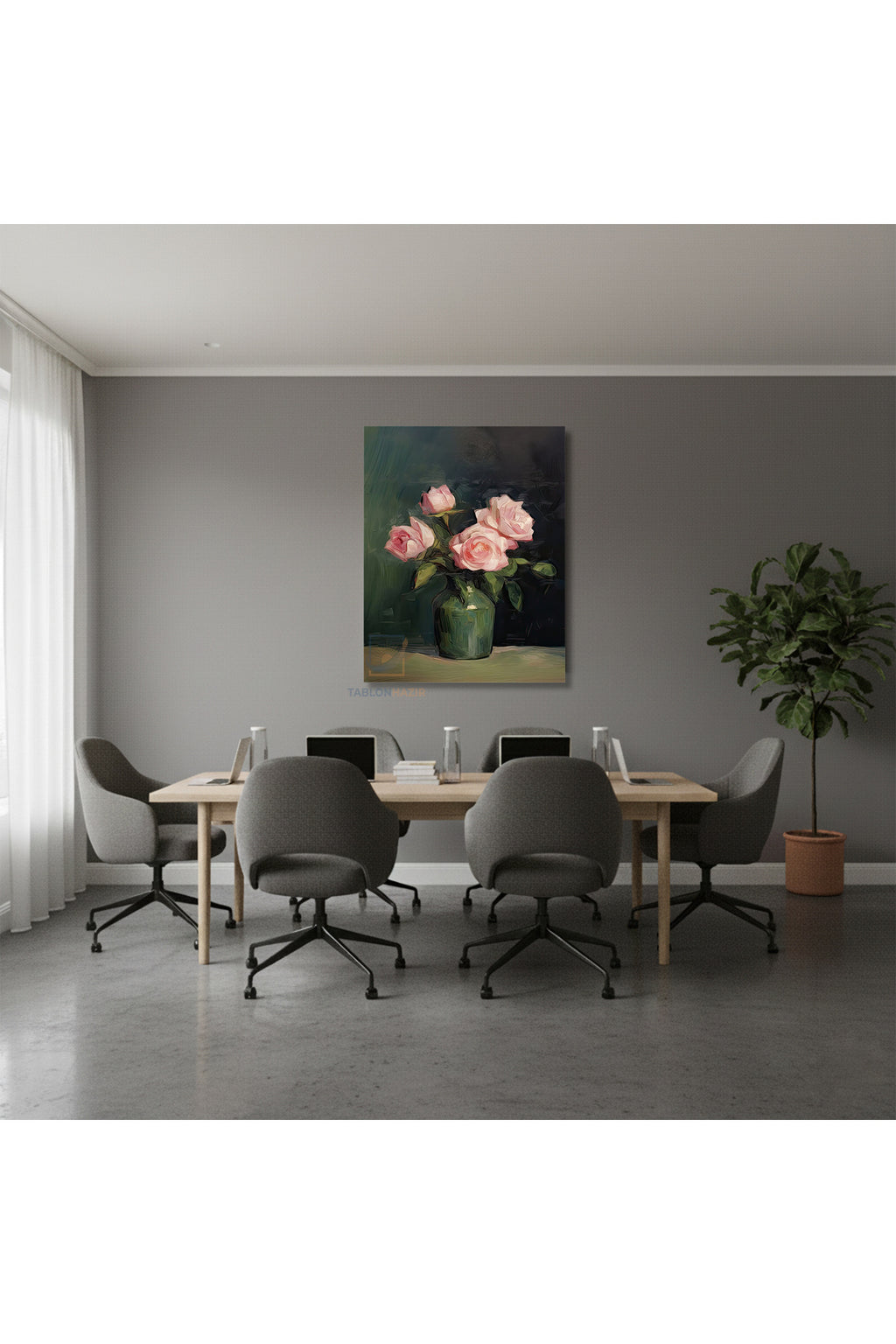 Dikey Kanvas Tablo Salon Duvar Tablosu Vazoda Pembe Guller Yeni Ev Hediyesi Ofis Tablosu