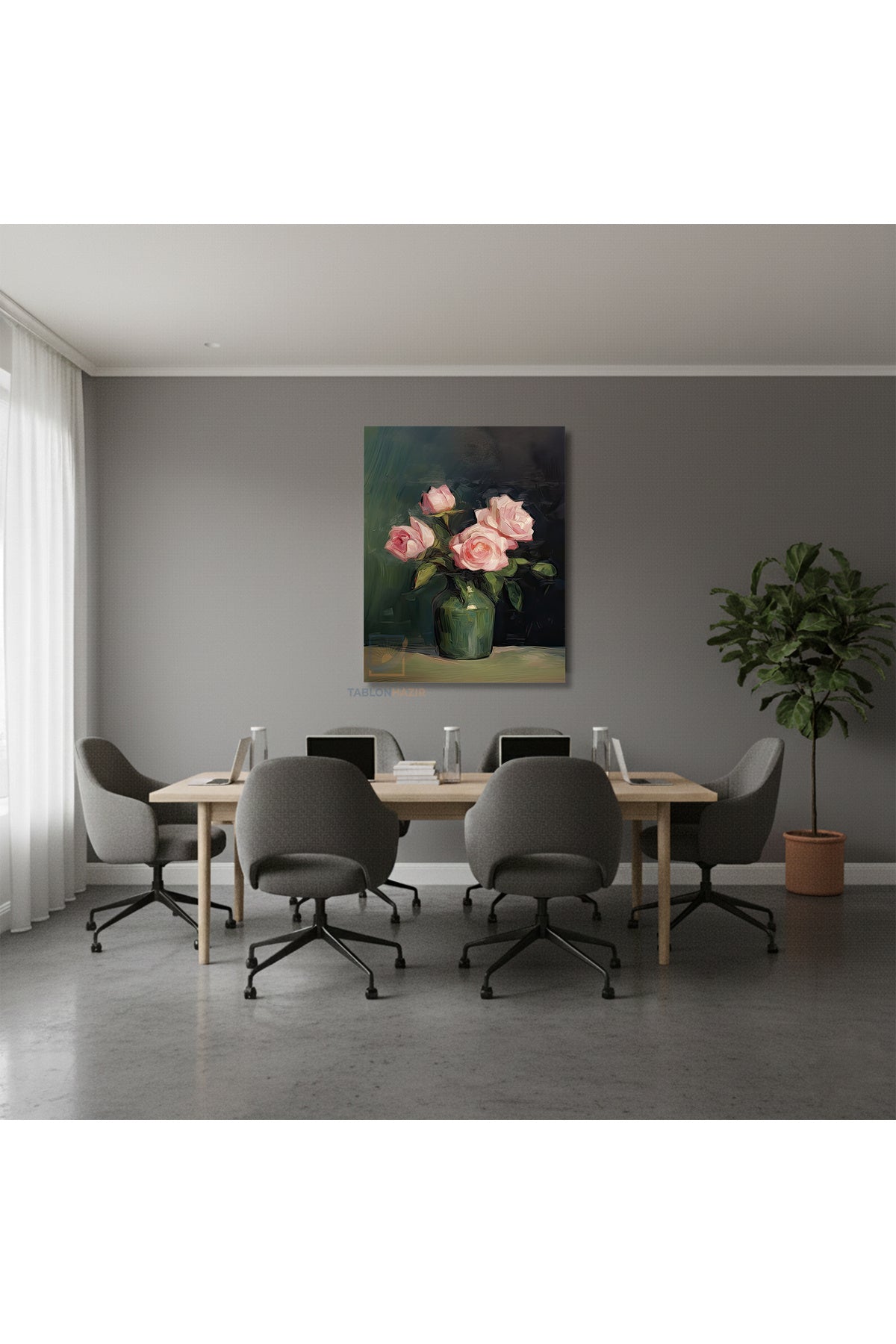 Dikey Kanvas Tablo Salon Duvar Tablosu Vazoda Pembe Guller Yeni Ev Hediyesi Ofis Tablosu