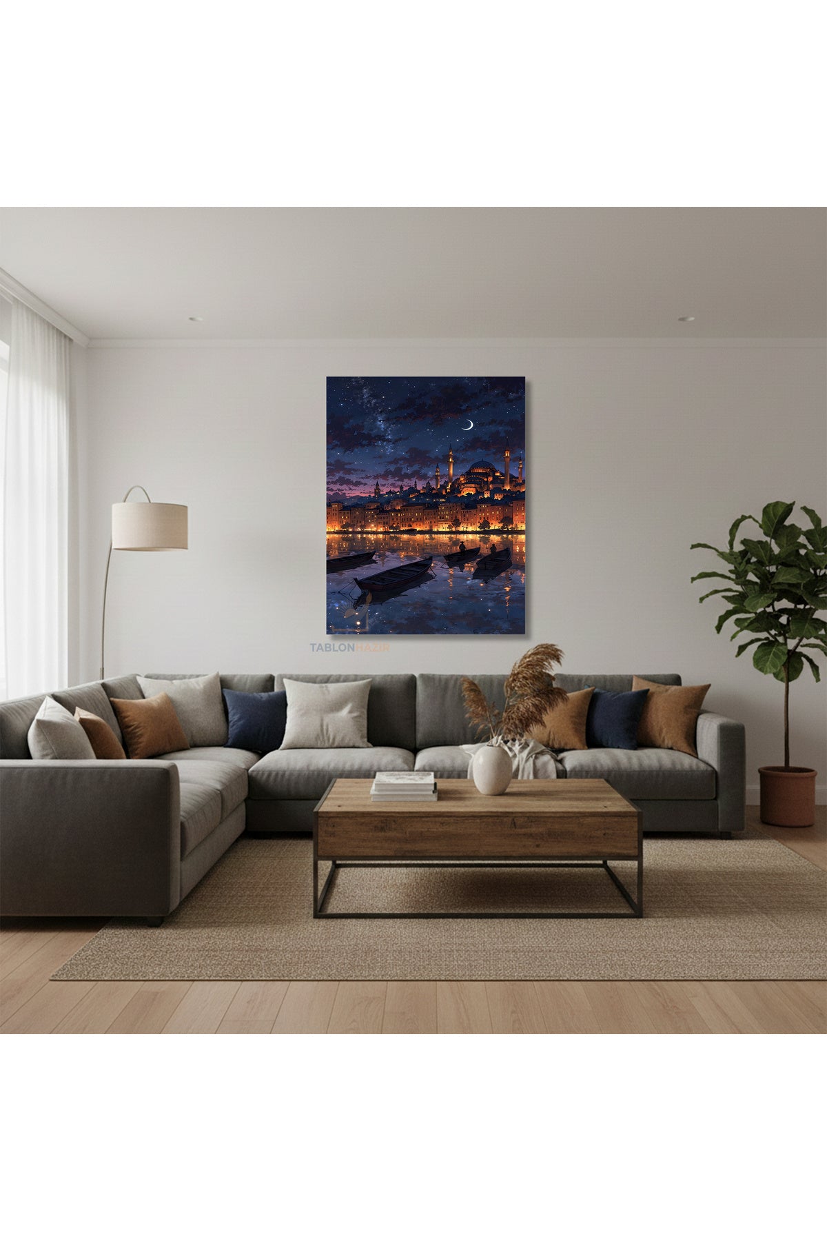 Dikey Kanvas Tablo Salon Duvar Tablosu Ayasofya Gece Ay Yeni Ev Hediyesi Ofis Tablosu