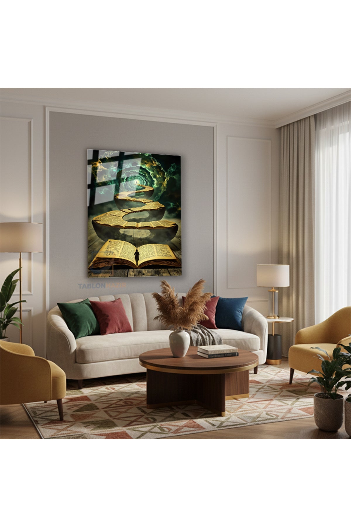 Dikey Cam Tablo Salon Duvar Tablosu Dikey Cam Uzay Ve Kitap Yeni Ev Hediyesi Ofis Tablosu